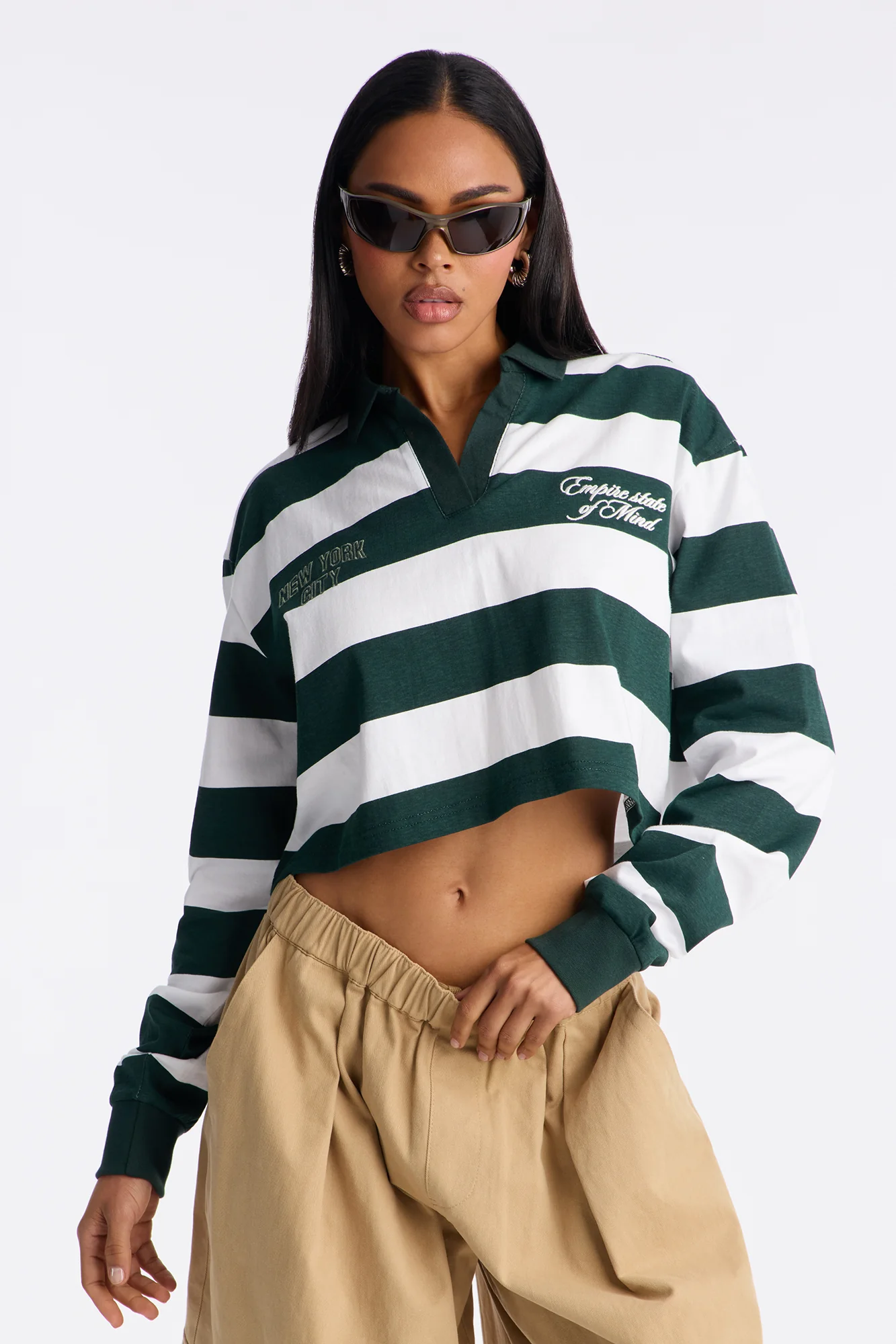 New York City Striped Long Sleeve Top - Green/combo