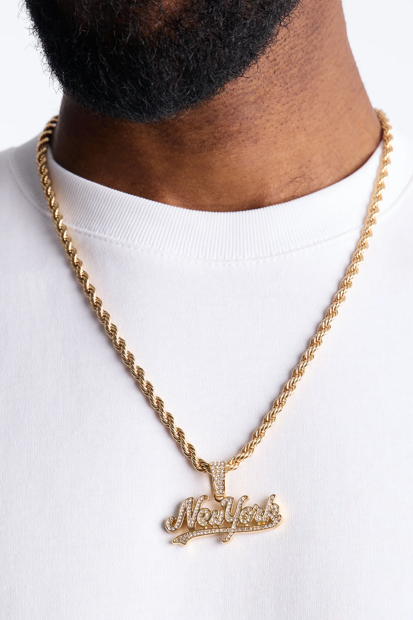 New York Iced Pendant Necklace - Gold