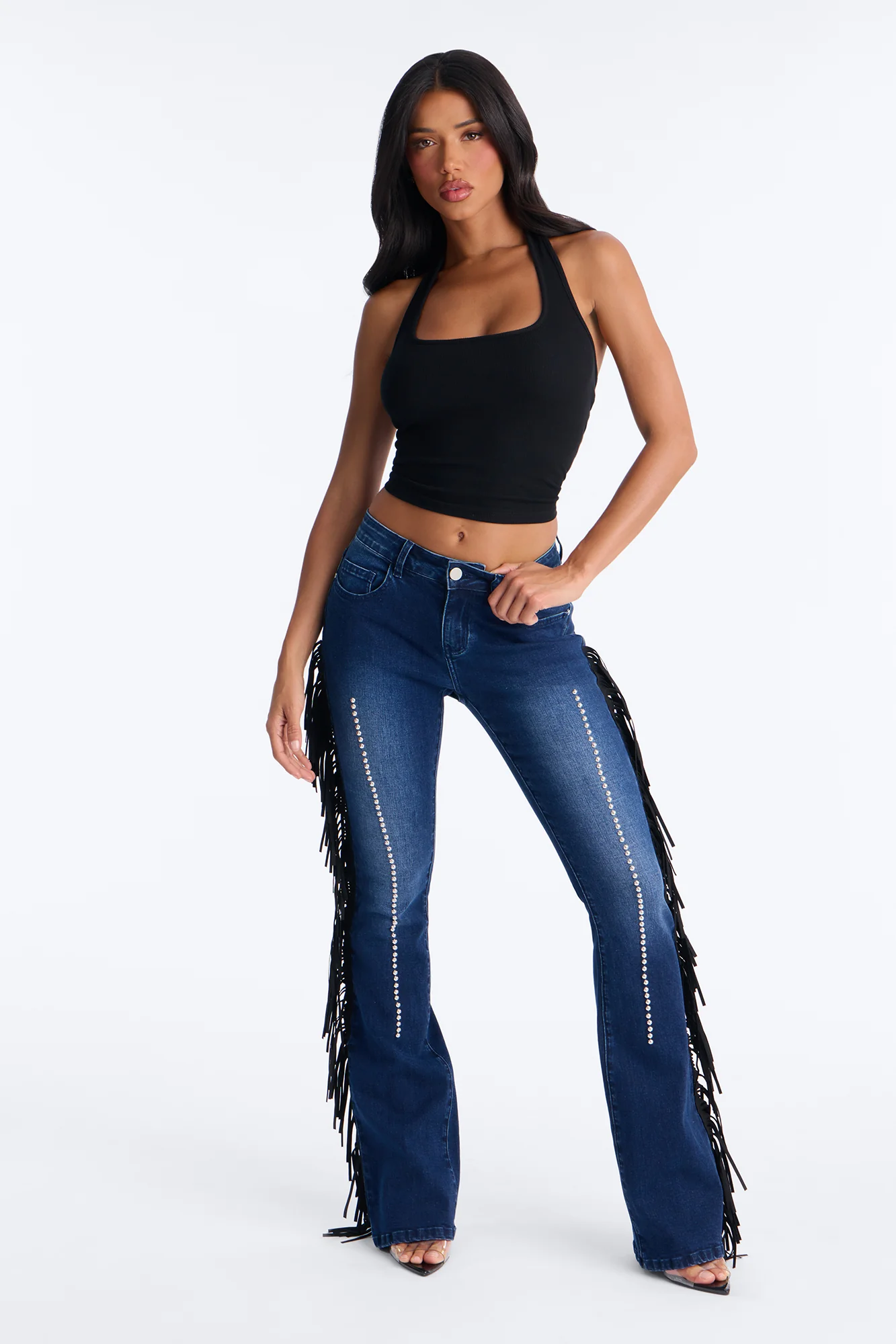 Nicki Double Lined Square Neck Halter Top - Black - Image 2