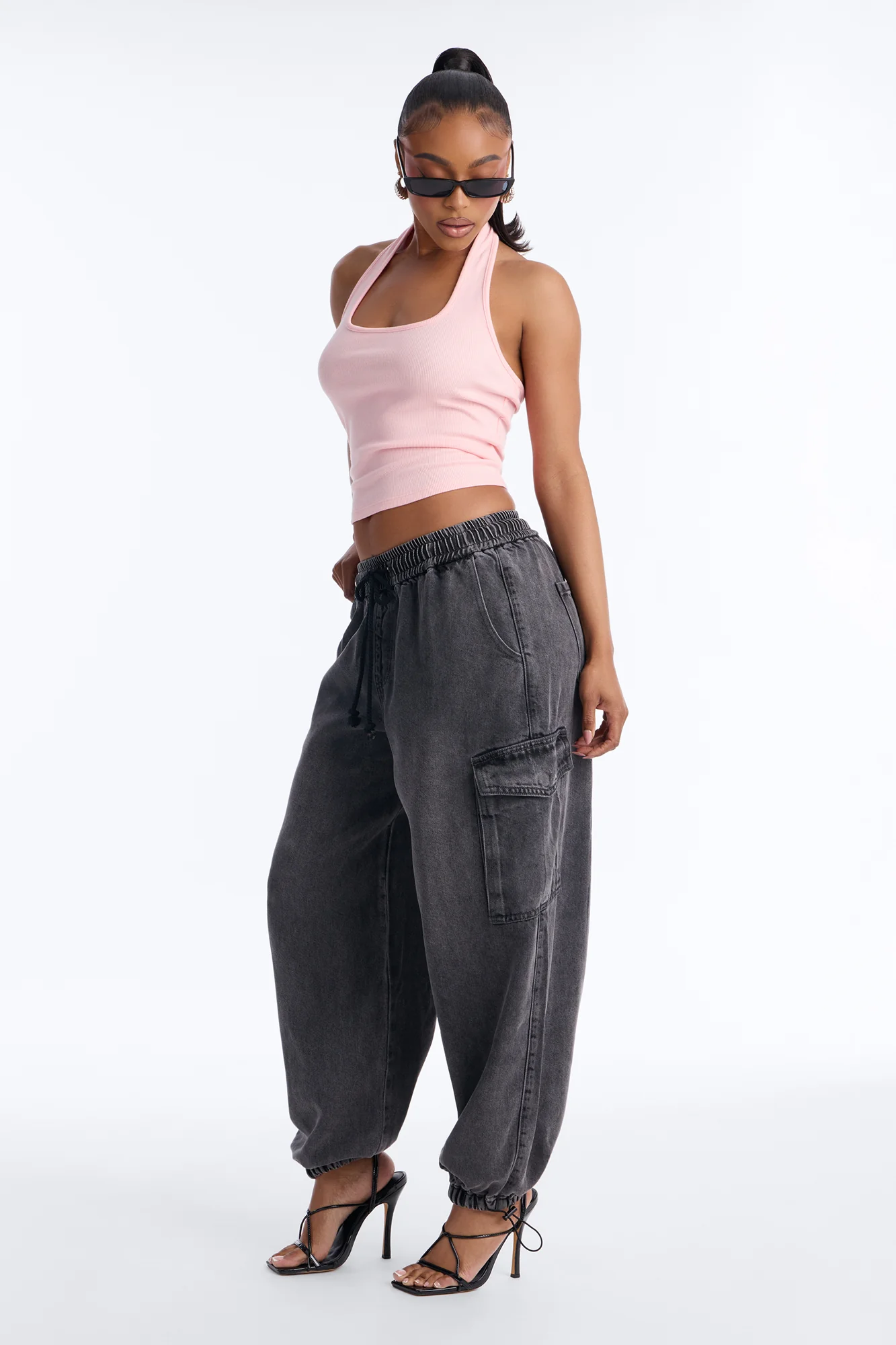 Nicki Double Lined Square Neck Halter Top - Pink - Image 2