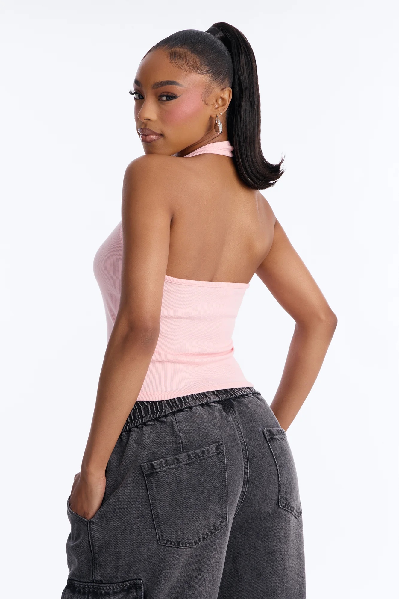 Nicki Double Lined Square Neck Halter Top - Pink - Image 4