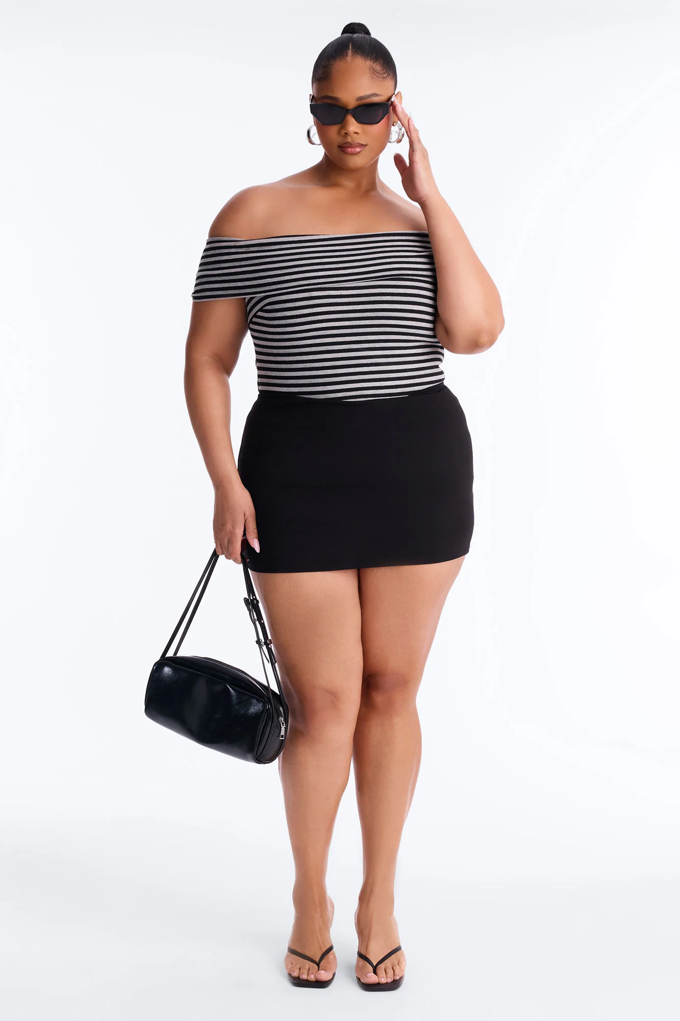 Nicole Striped Off Shoulder Short Sleeve Top - Black/combo - Image 6