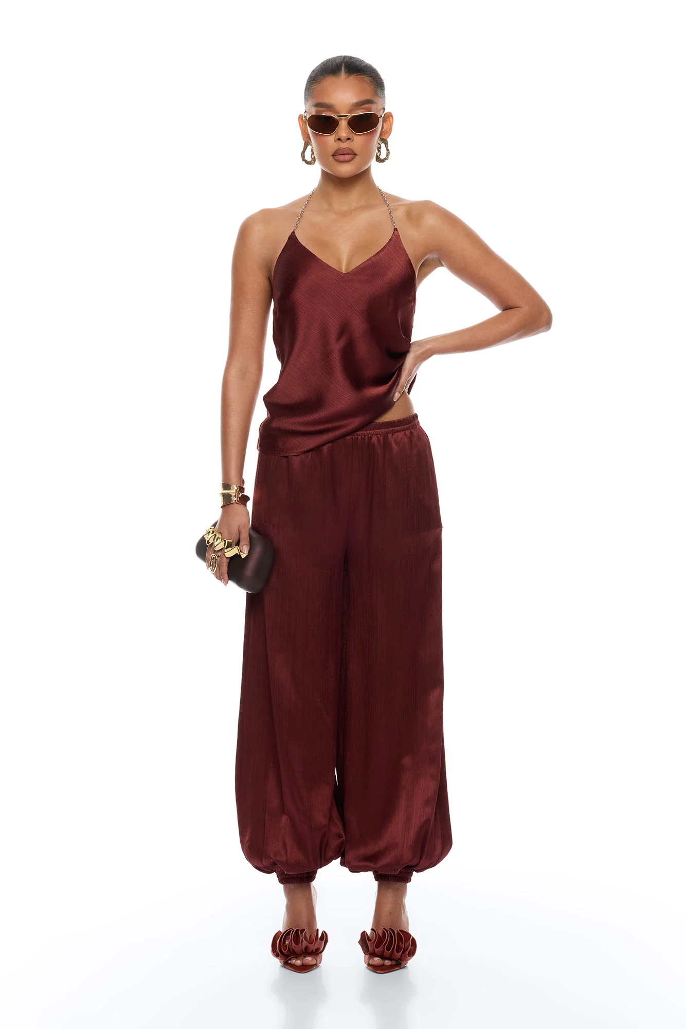 Nicolette Satin Halter Top - Brick Red - Image 2