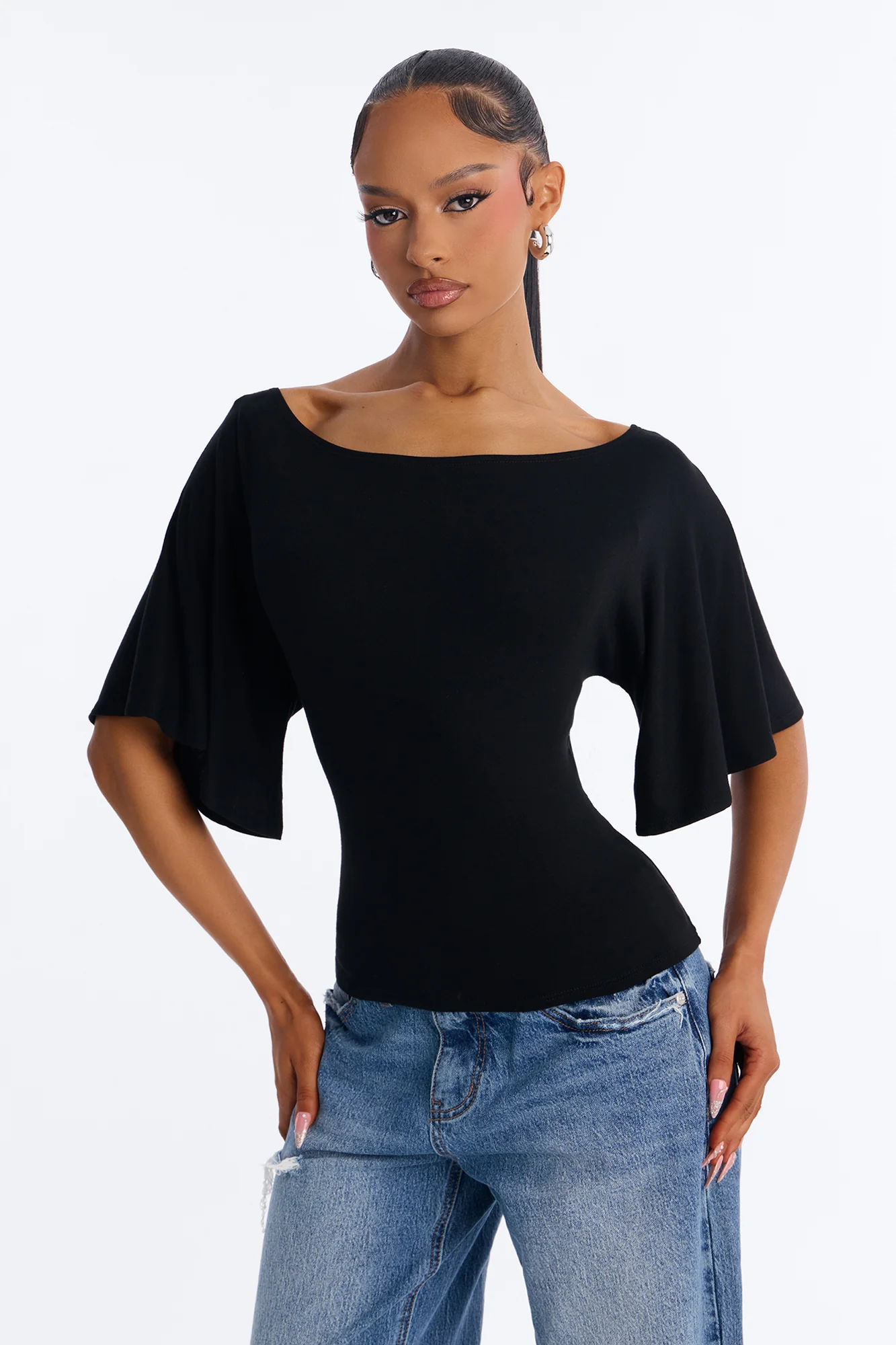 Nicolette Tie Waist Short Sleeve Top - Black