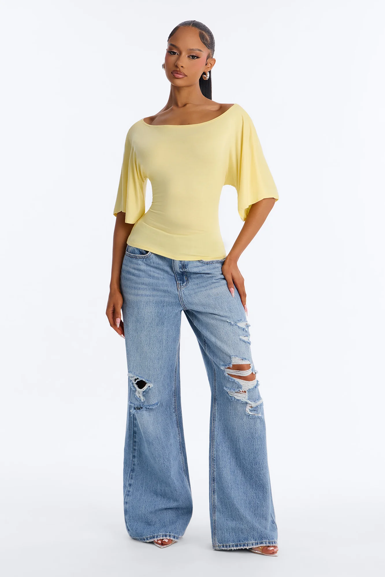 Nicolette Tie Waist Short Sleeve Top - Butter Yellow - Image 2