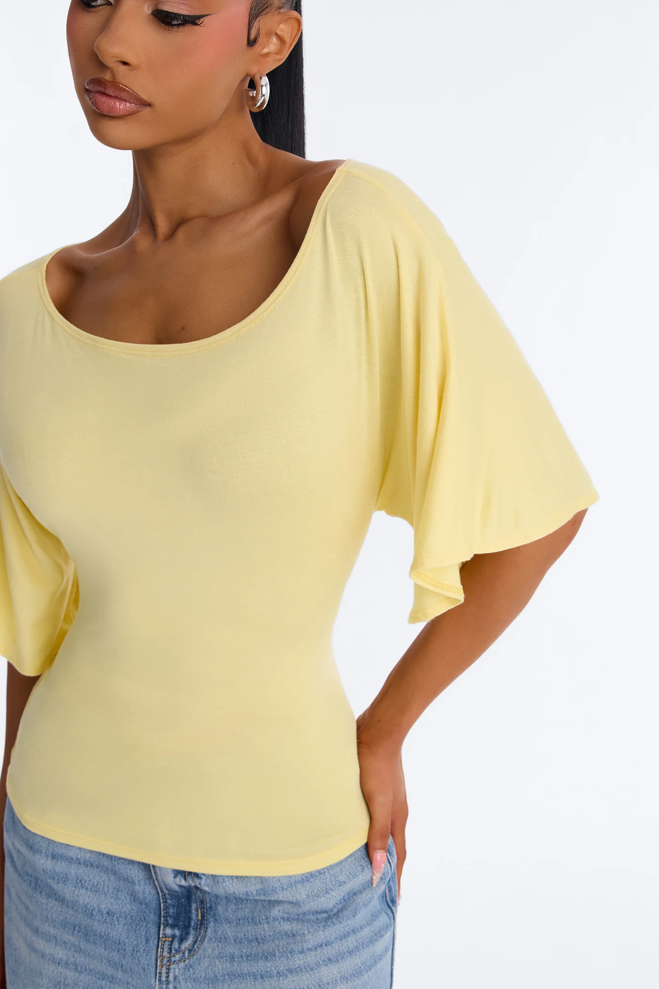 Nicolette Tie Waist Short Sleeve Top - Butter Yellow - Image 3
