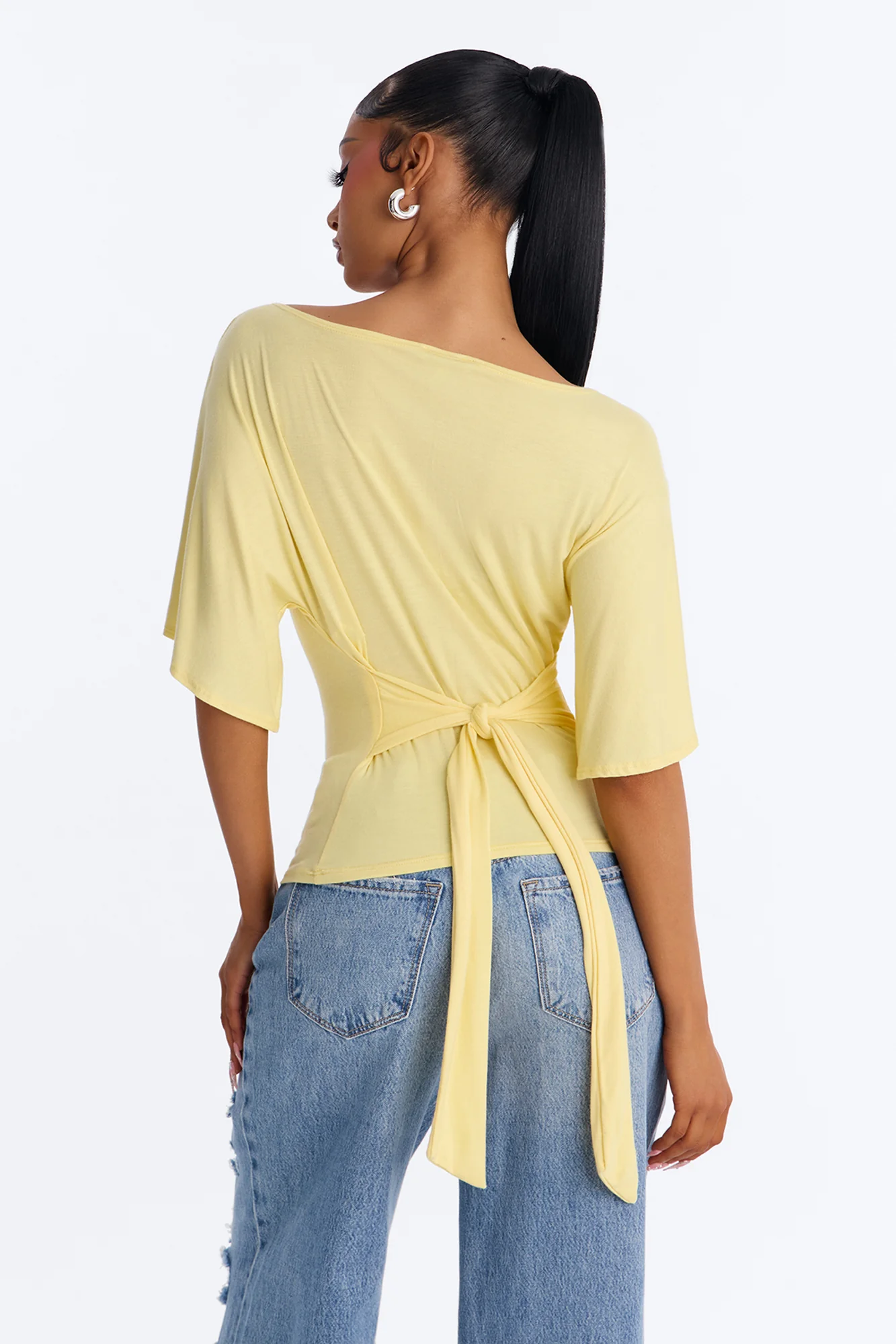 Nicolette Tie Waist Short Sleeve Top - Butter Yellow - Image 4