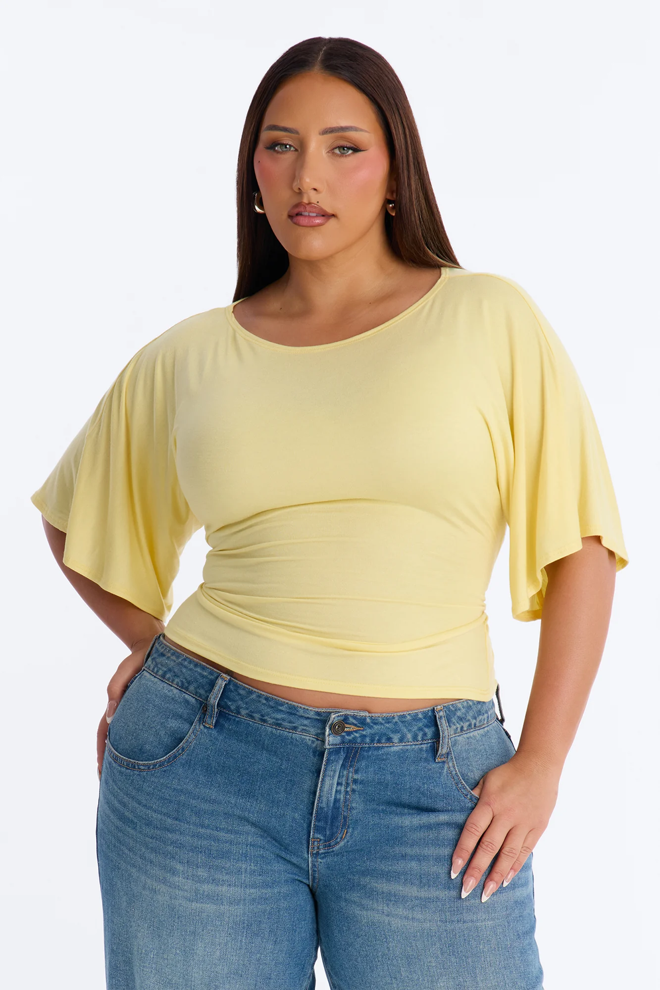 Nicolette Tie Waist Short Sleeve Top - Butter Yellow - Image 5