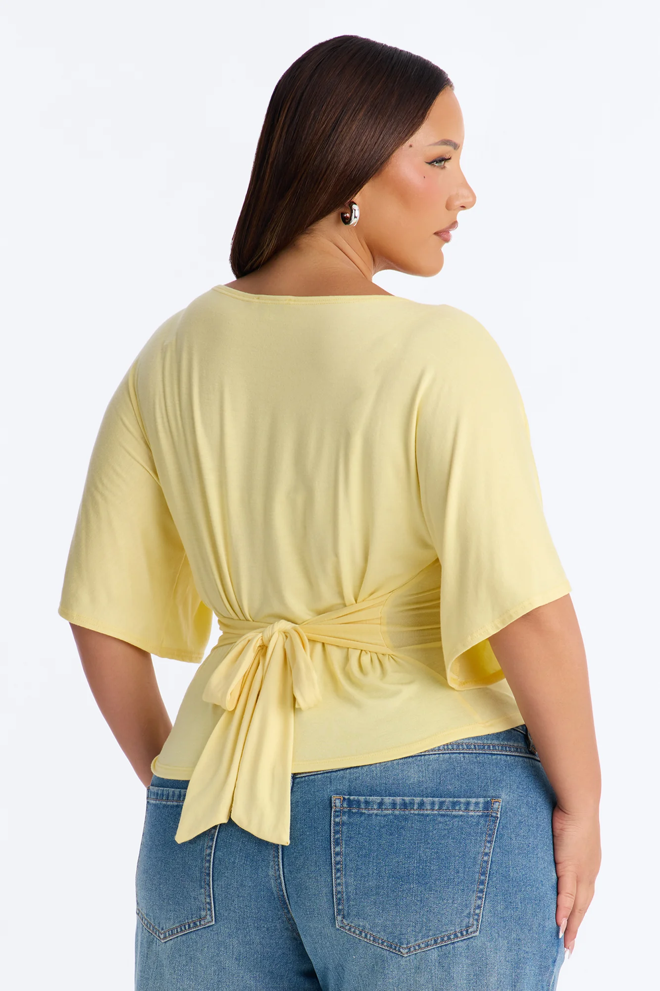 Nicolette Tie Waist Short Sleeve Top - Butter Yellow - Image 8