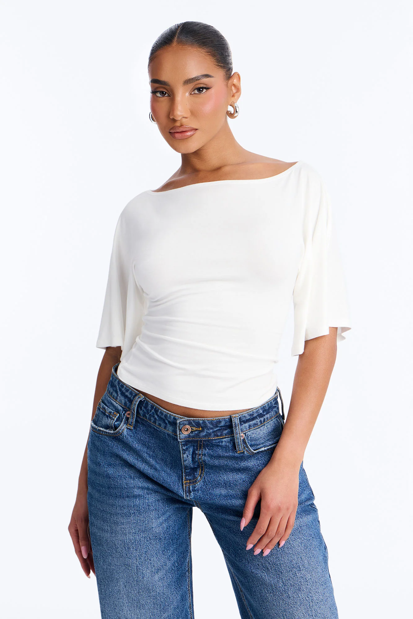 Nicolette Tie Waist Short Sleeve Top - White