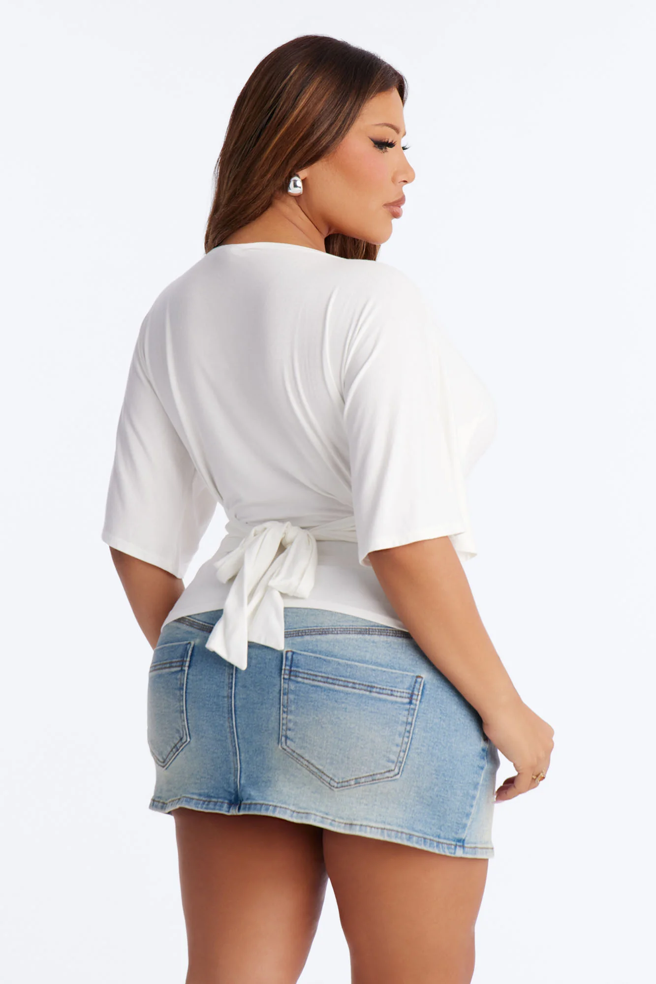 Nicolette Tie Waist Short Sleeve Top - White - Image 7