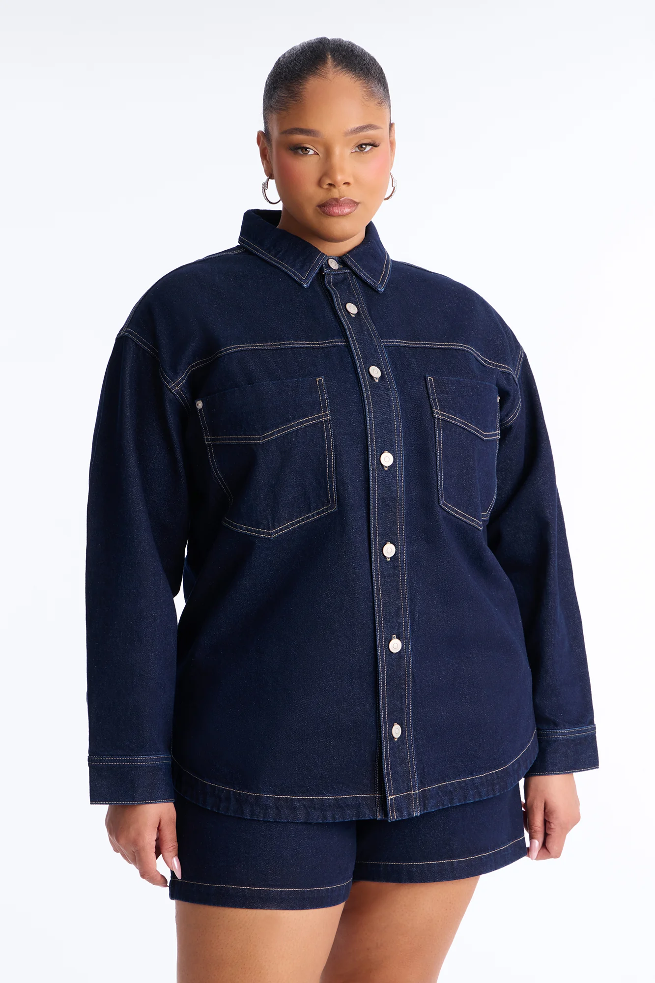 Night Borough Denim Shacket - Dark Wash - Image 5