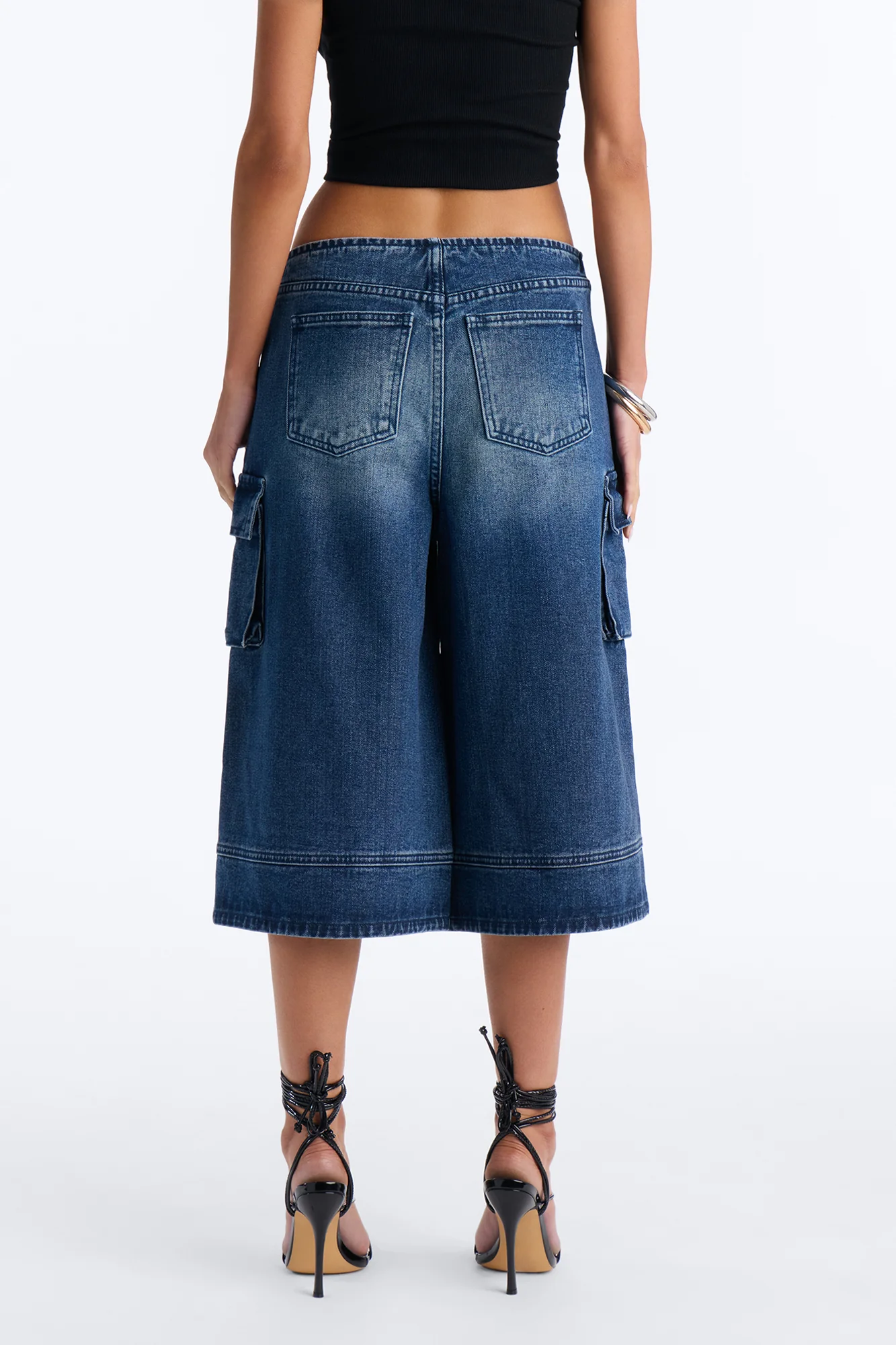 Night Shift Cargo Denim Jorts - Dark Wash - Image 3