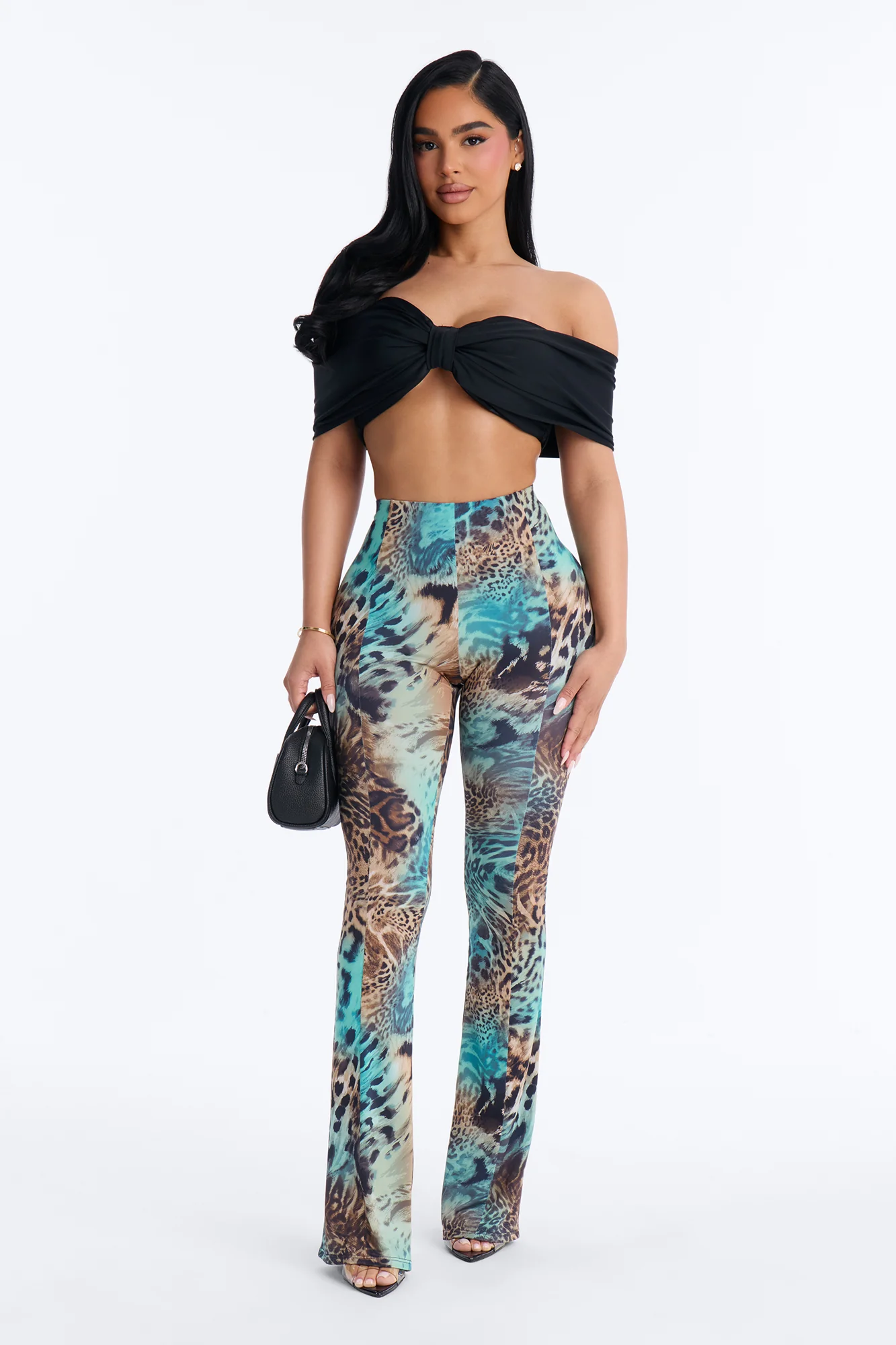 Nina Off Shoulder Ruched Crop Top - Black - Image 2
