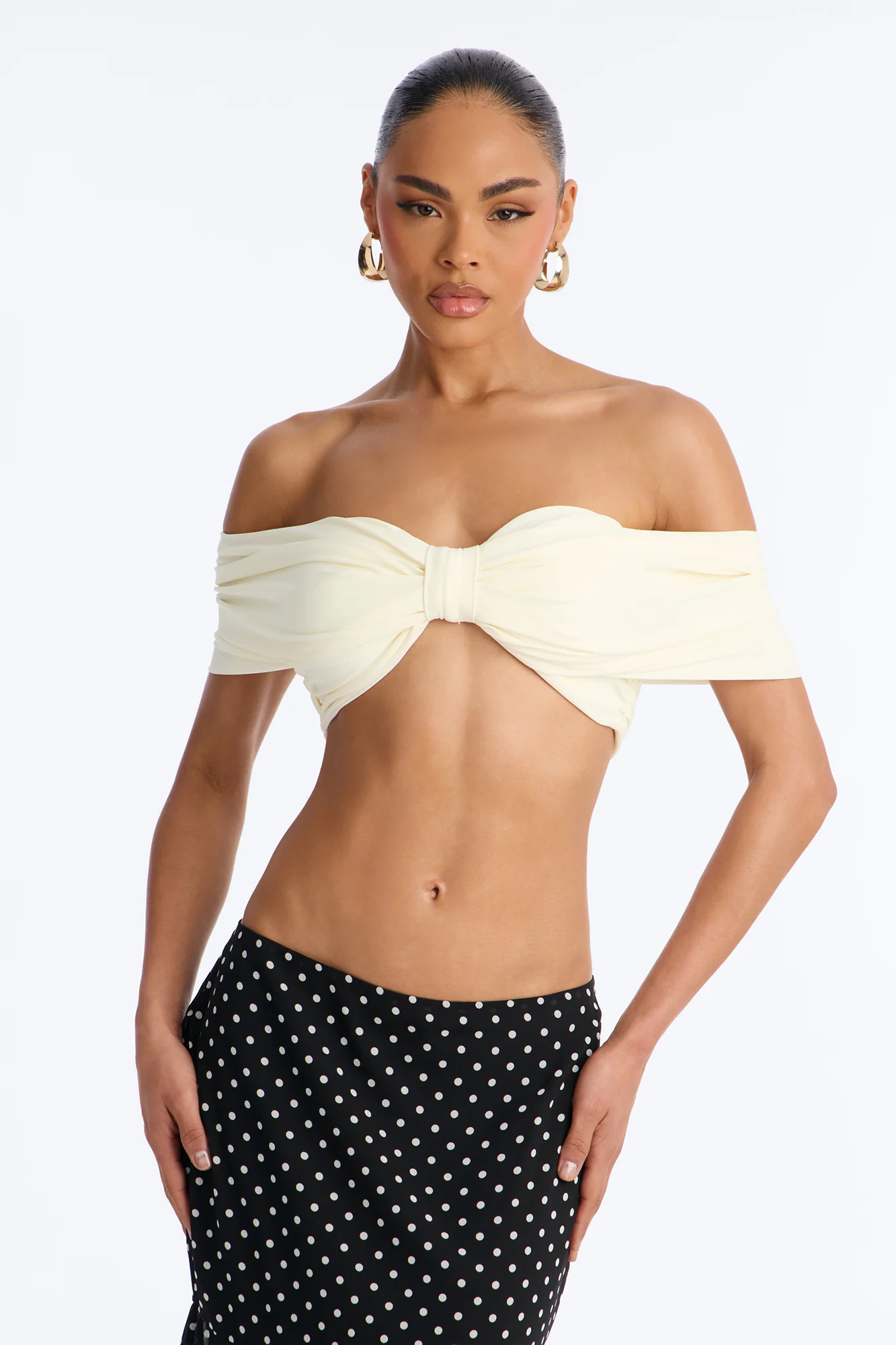 Nina Off Shoulder Ruched Crop Top - Cream
