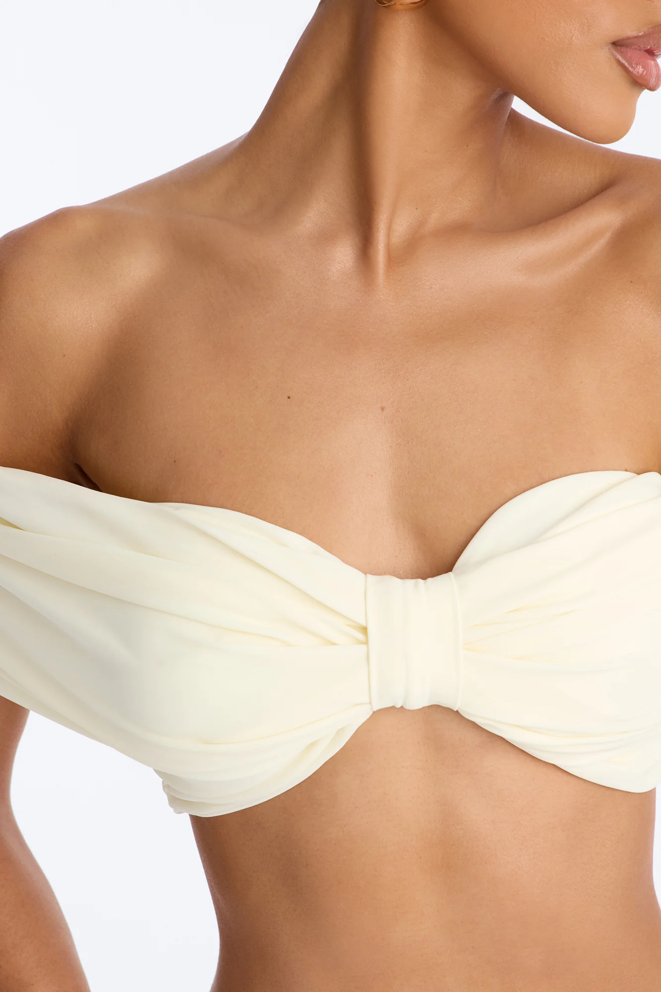 Nina Off Shoulder Ruched Crop Top - Cream - Image 3