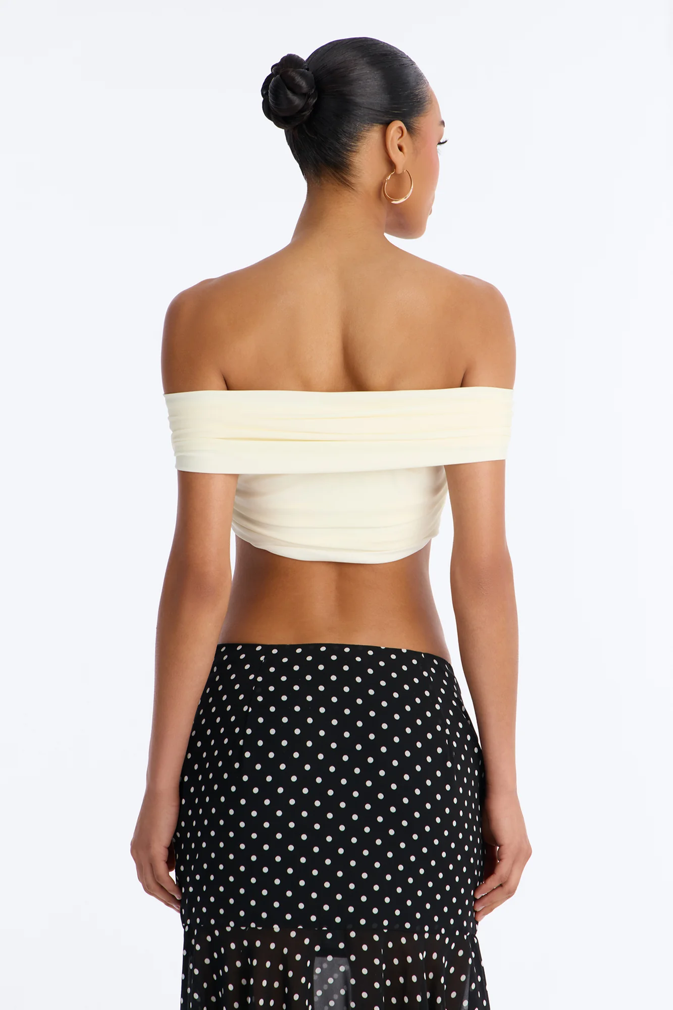 Nina Off Shoulder Ruched Crop Top - Cream - Image 4
