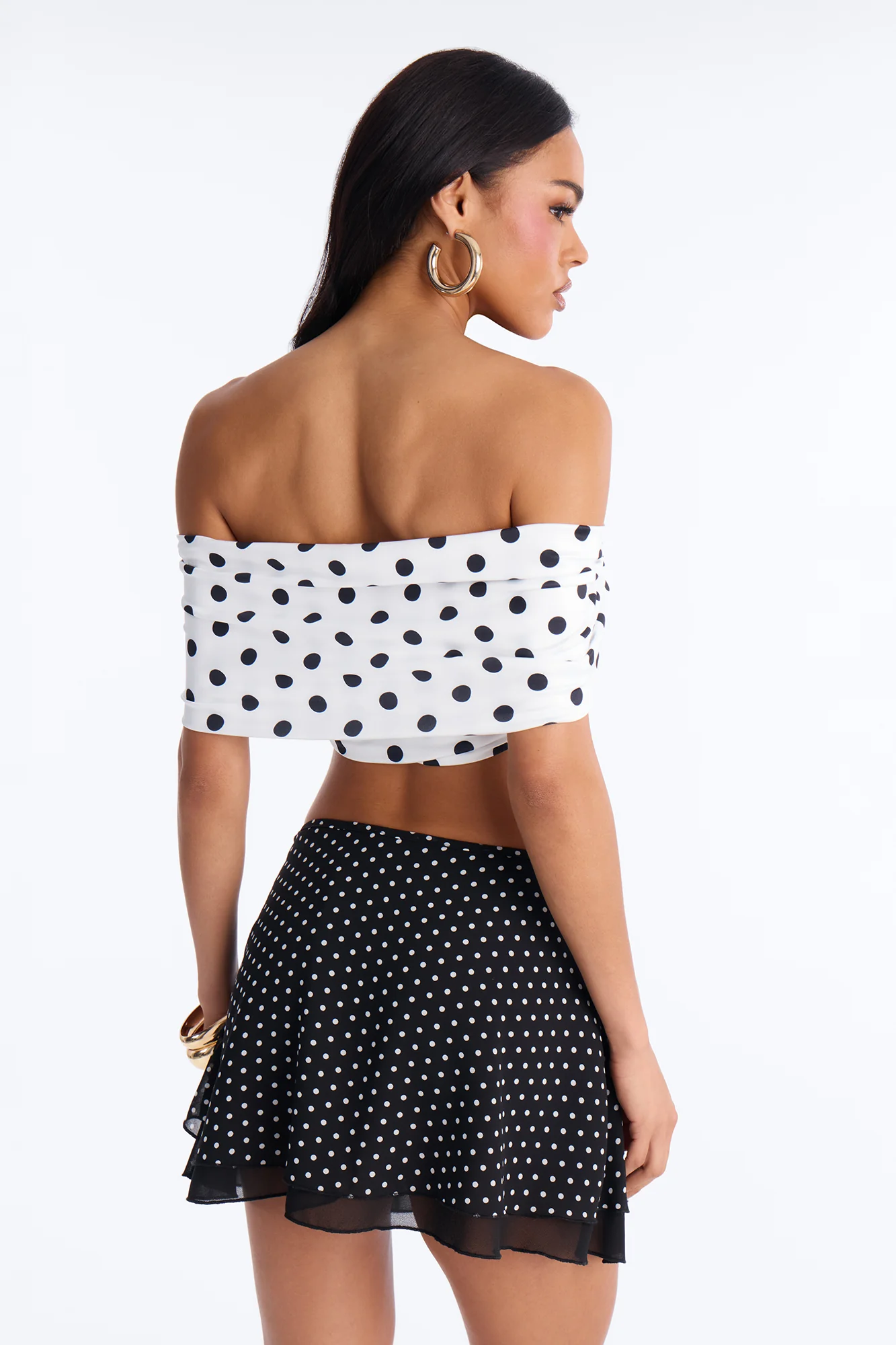 Nina Off Shoulder Ruched Polka Dot Crop Top - White/combo - Image 4