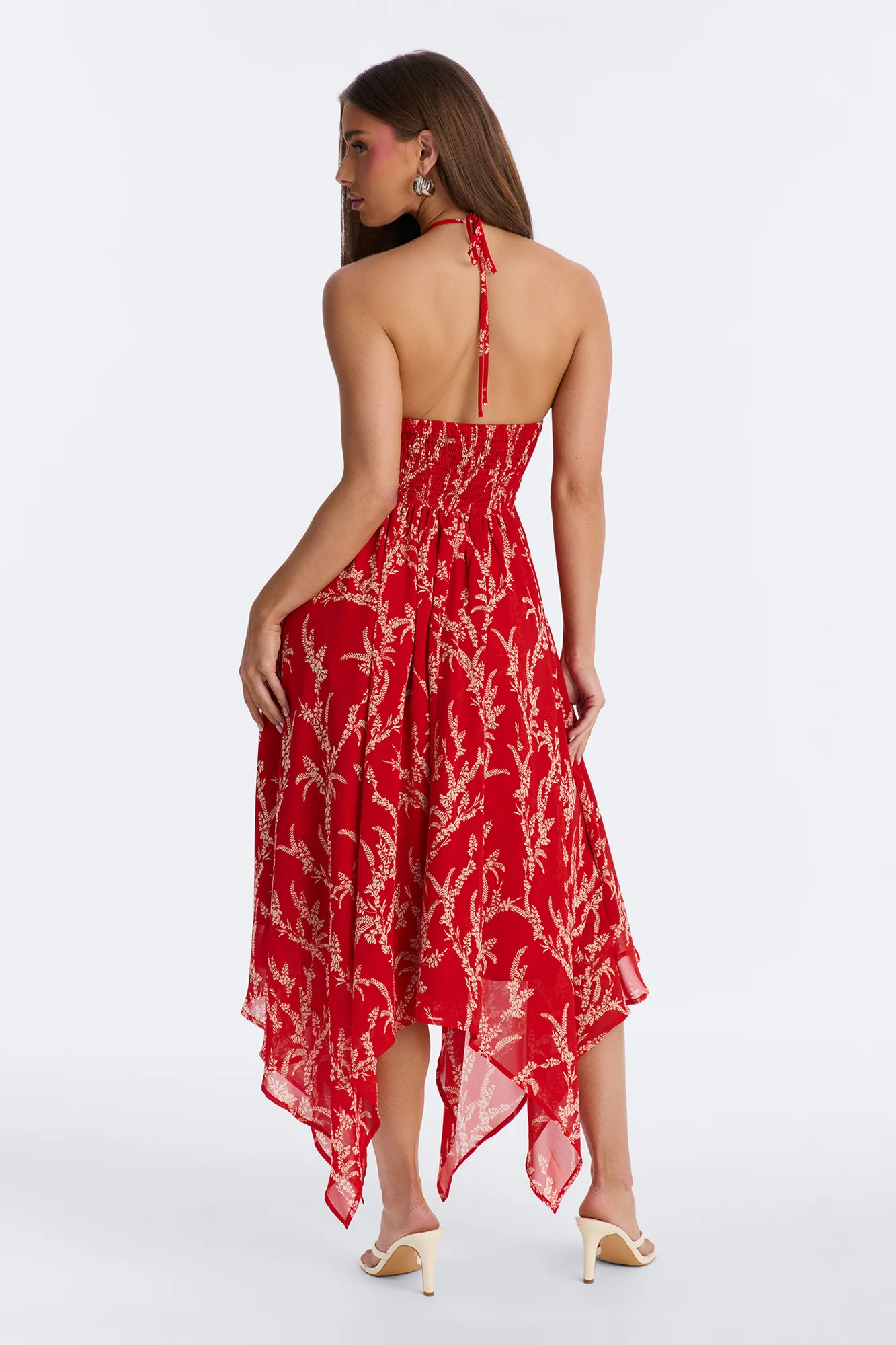 Nina Print Chiffon Midi Dress - Red/combo - Image 4
