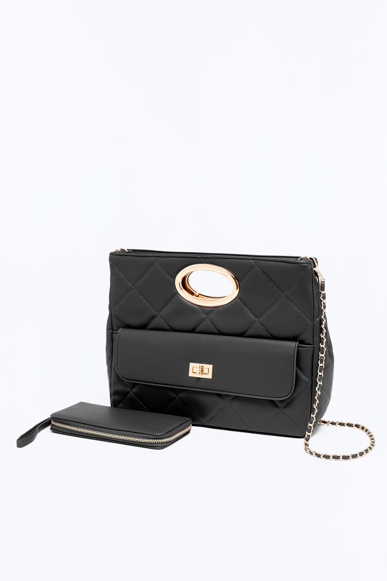 Nine To Five Faux Leather Crossbody Handbag And Wallet Set - Black - Image 3