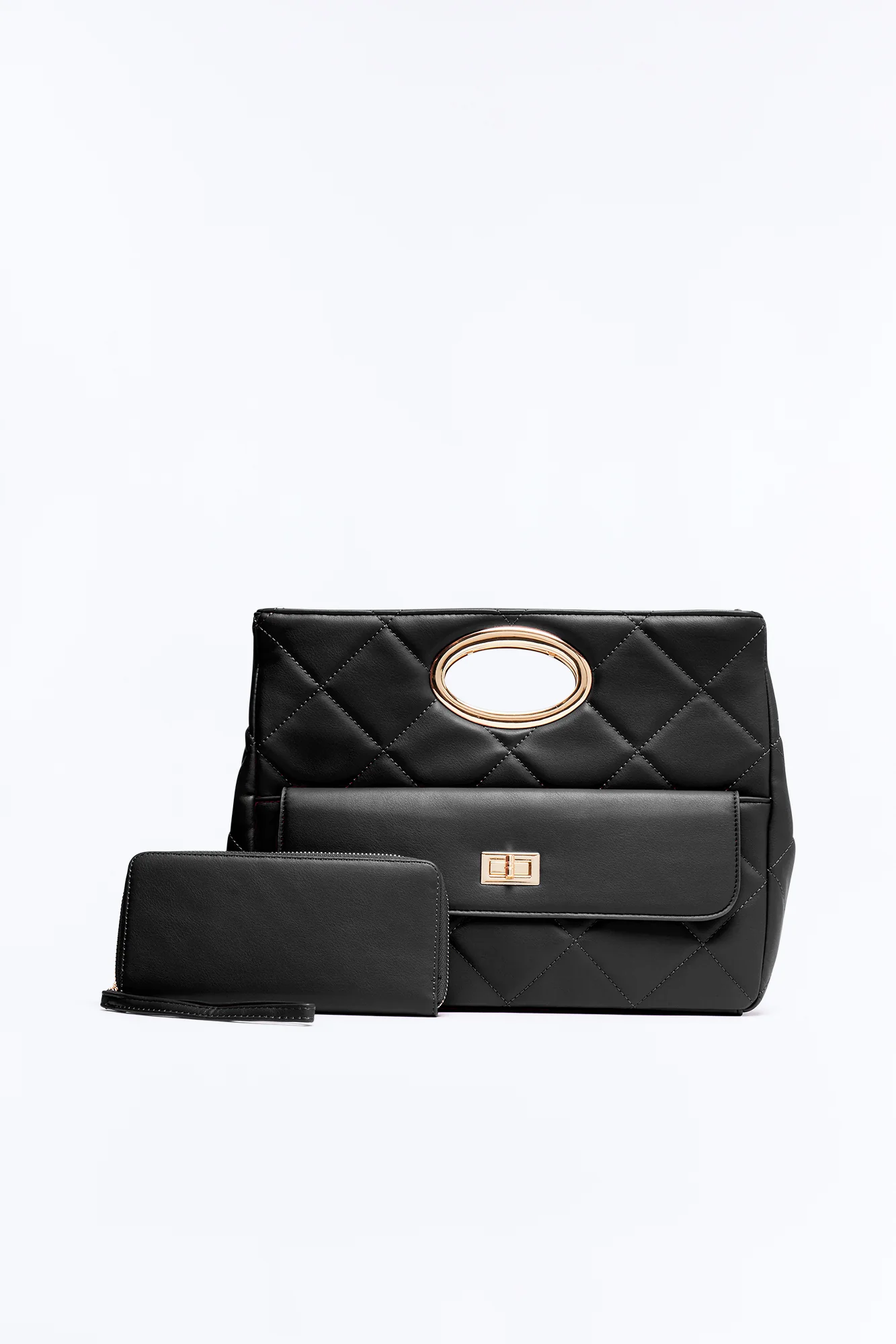 Nine To Five Faux Leather Crossbody Handbag And Wallet Set - Black - Image 4