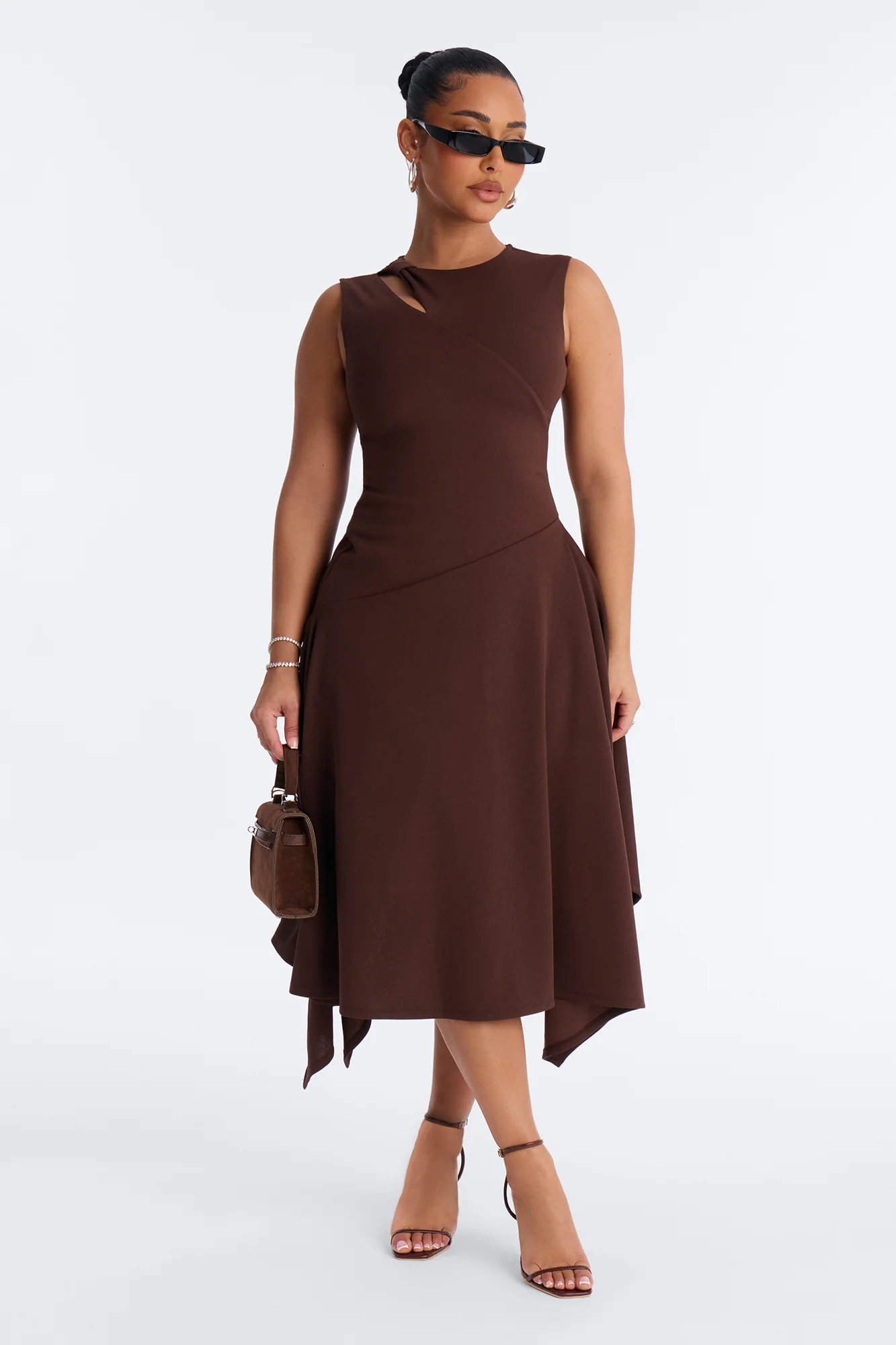 Ninna Asymmetrical Midi Dress - Chocolate