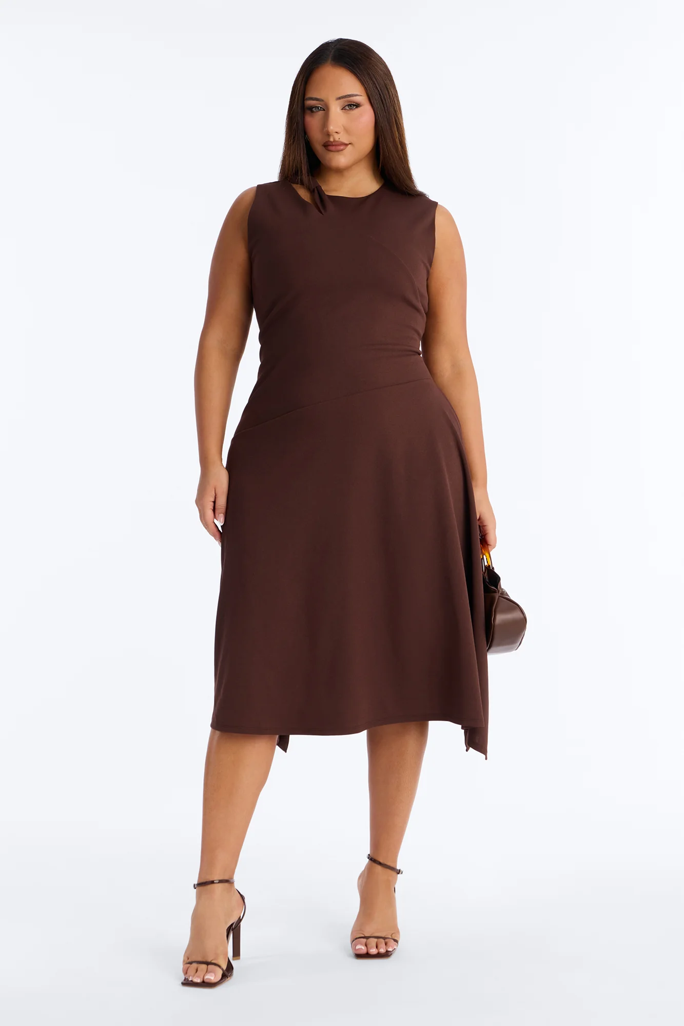 Ninna Asymmetrical Midi Dress - Chocolate - Image 5