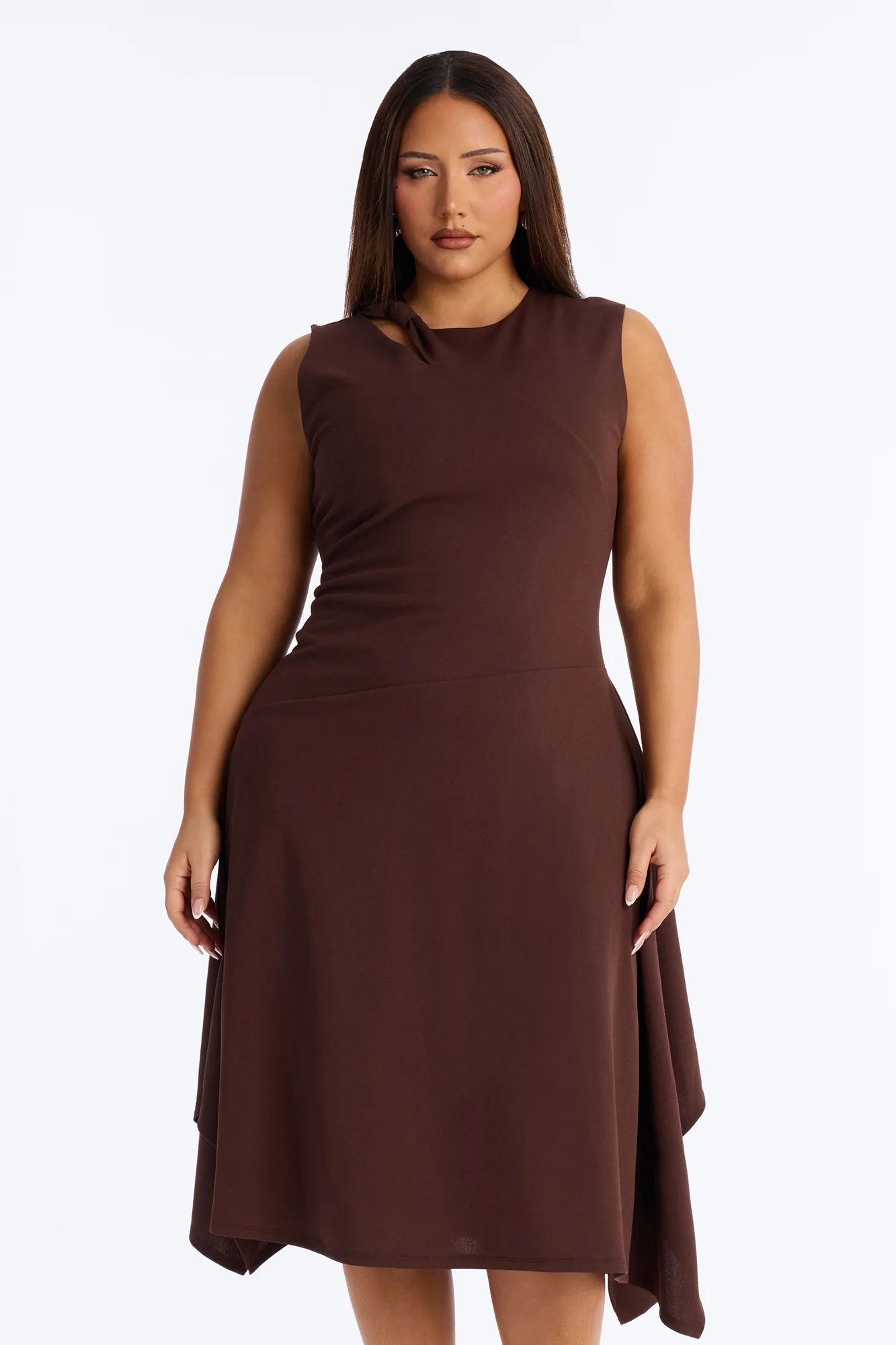 Ninna Asymmetrical Midi Dress - Chocolate - Image 6