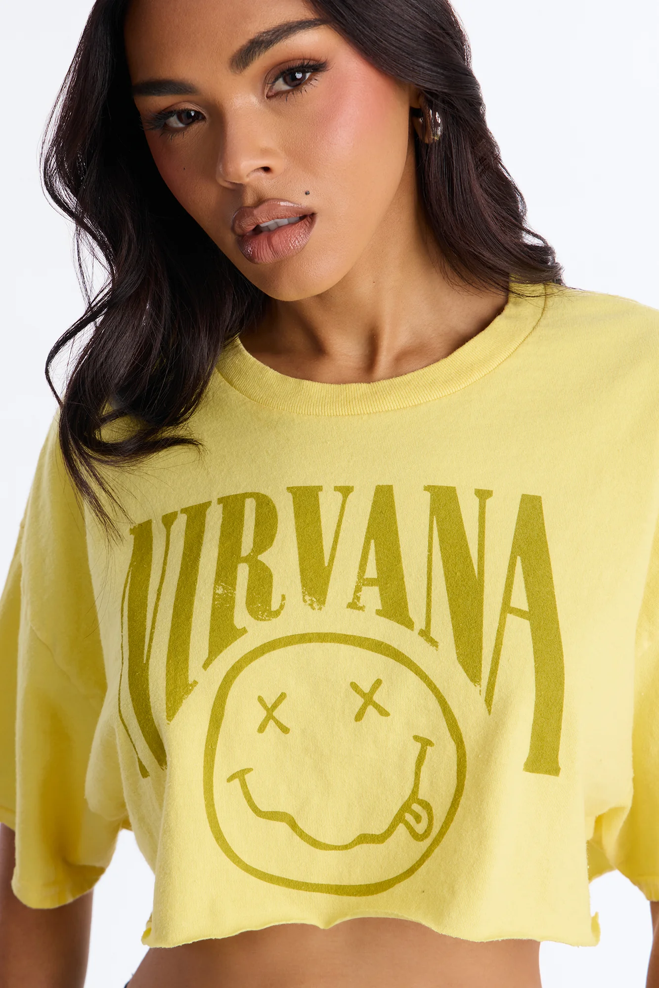 Nirvana Smiley Washed Cropped Tee - Yellow - Image 3