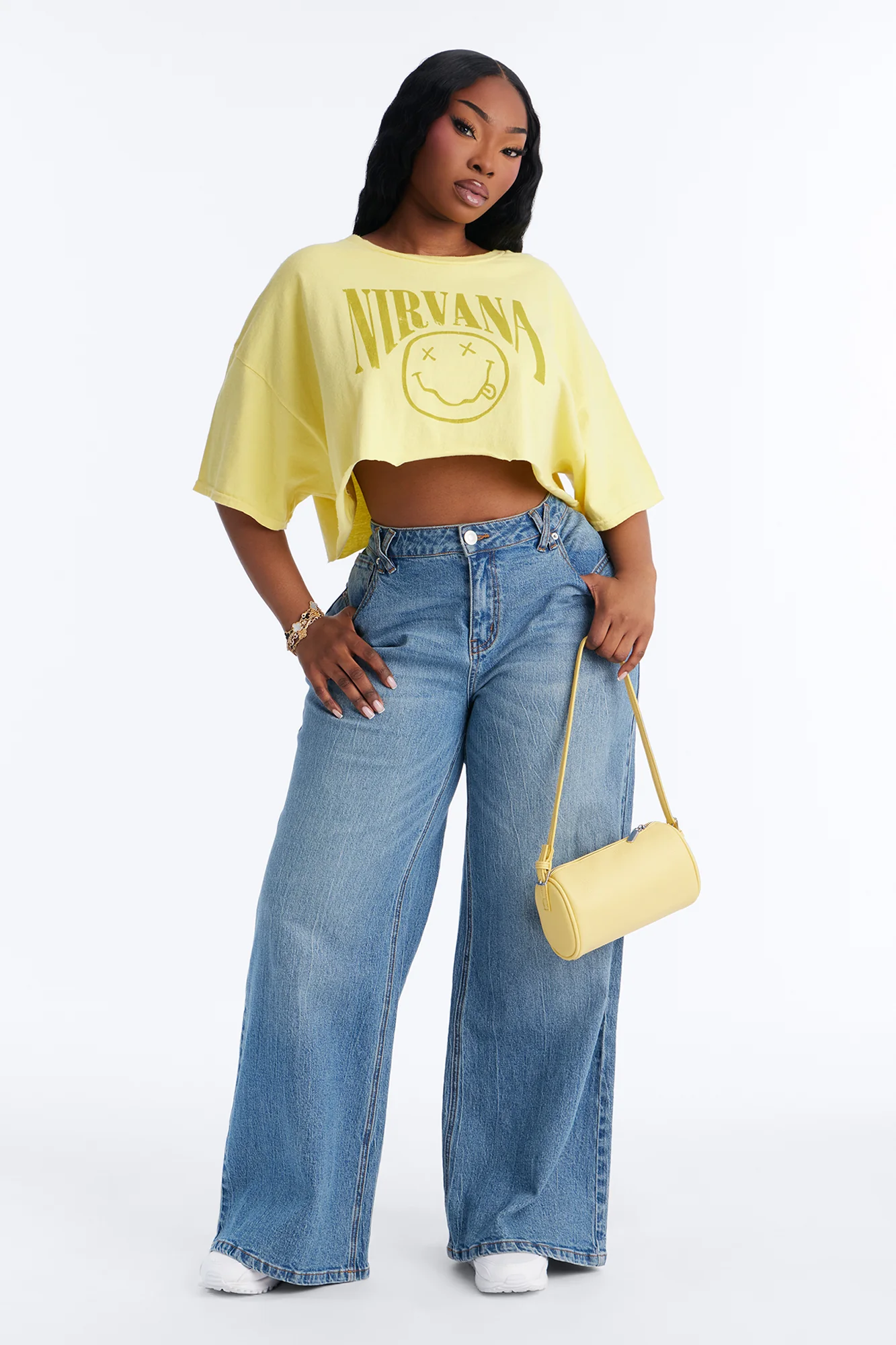 Nirvana Smiley Washed Cropped Tee - Yellow - Image 6