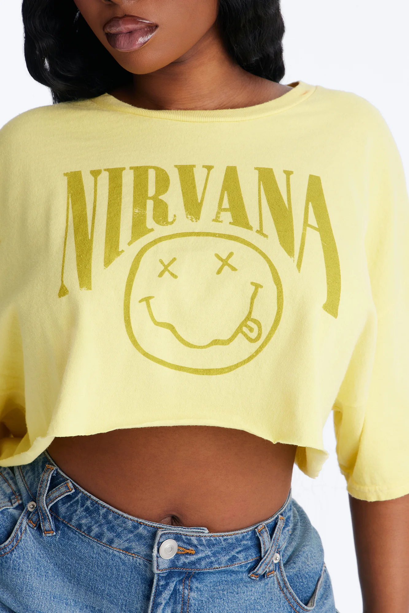 Nirvana Smiley Washed Cropped Tee - Yellow - Image 7