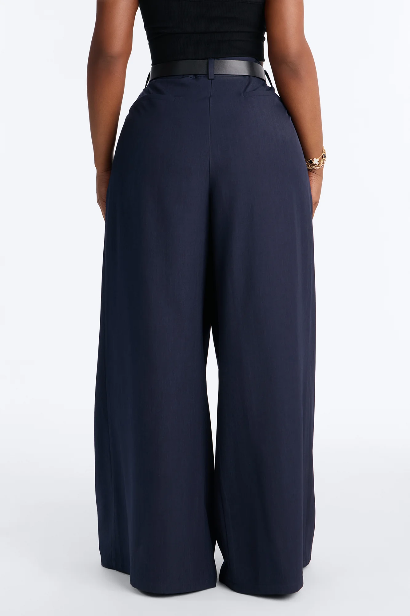 No Brainer Belted Wide Leg Pleated Pant - Navy - Image 8