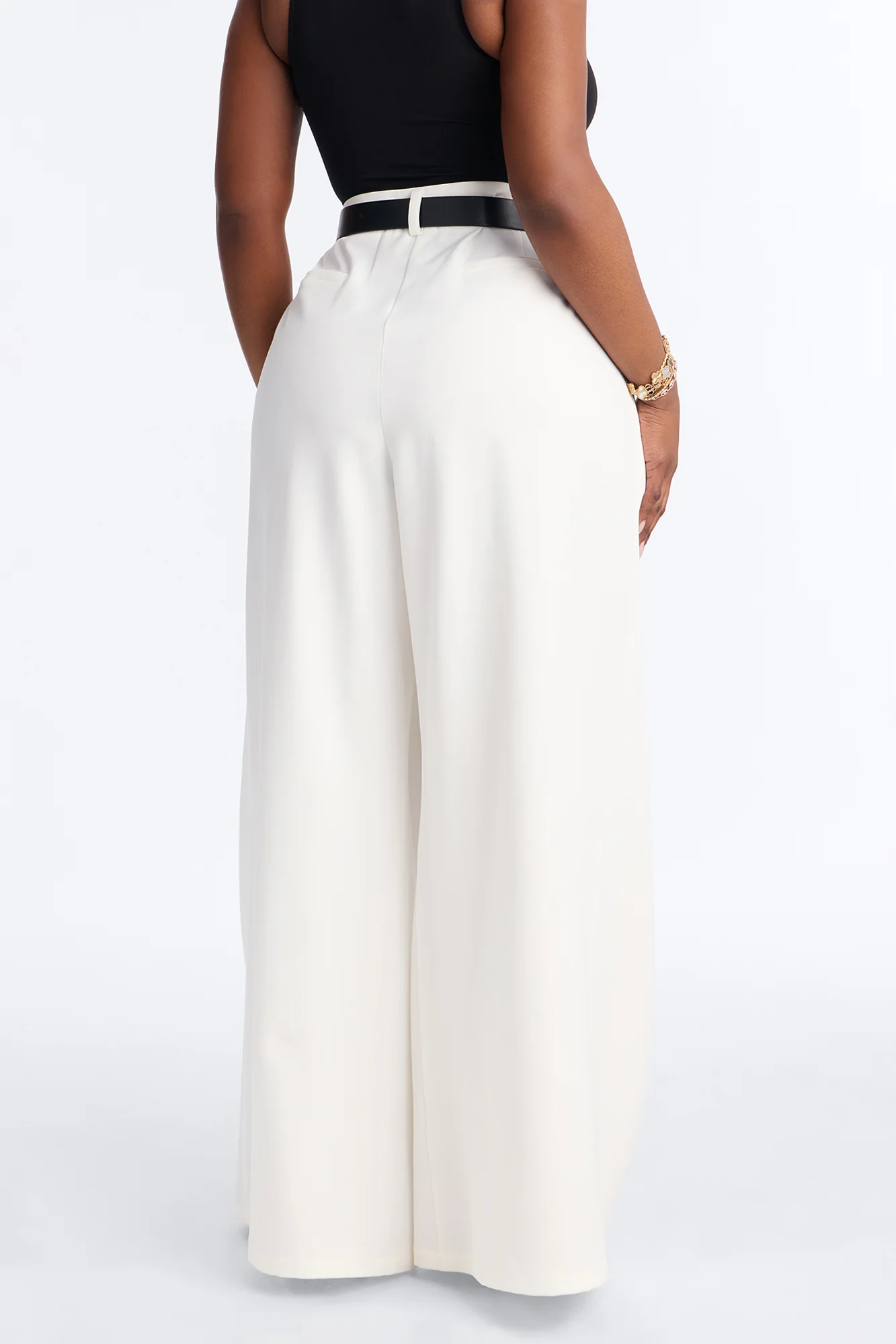 No Brainer Belted Wide Leg Pleated Pant - White - Image 8