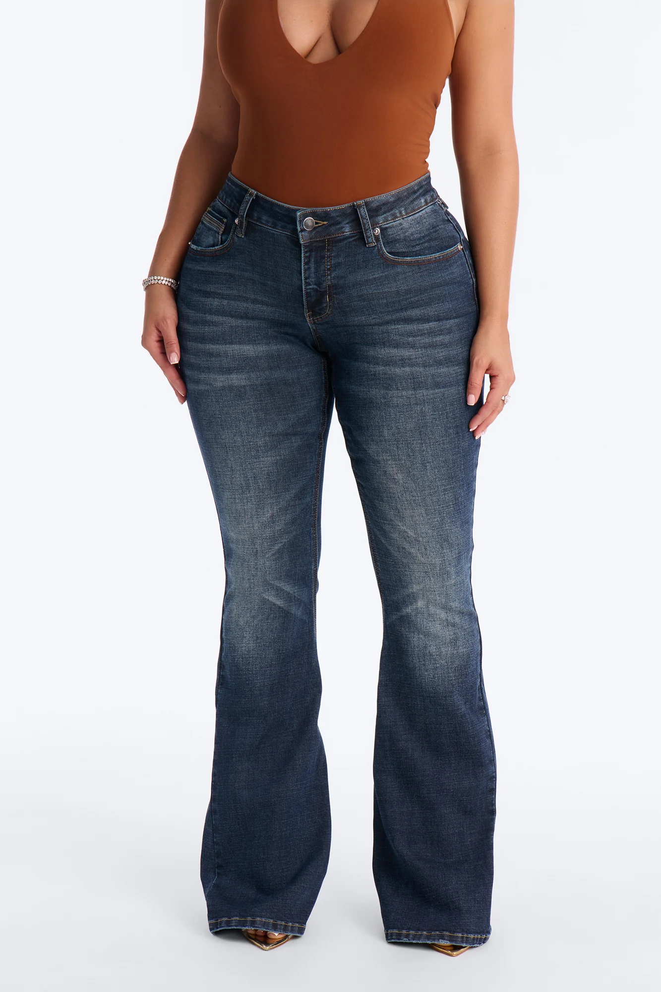 No Cell Phones Stretch Flare Jeans - Dark Wash - Image 2