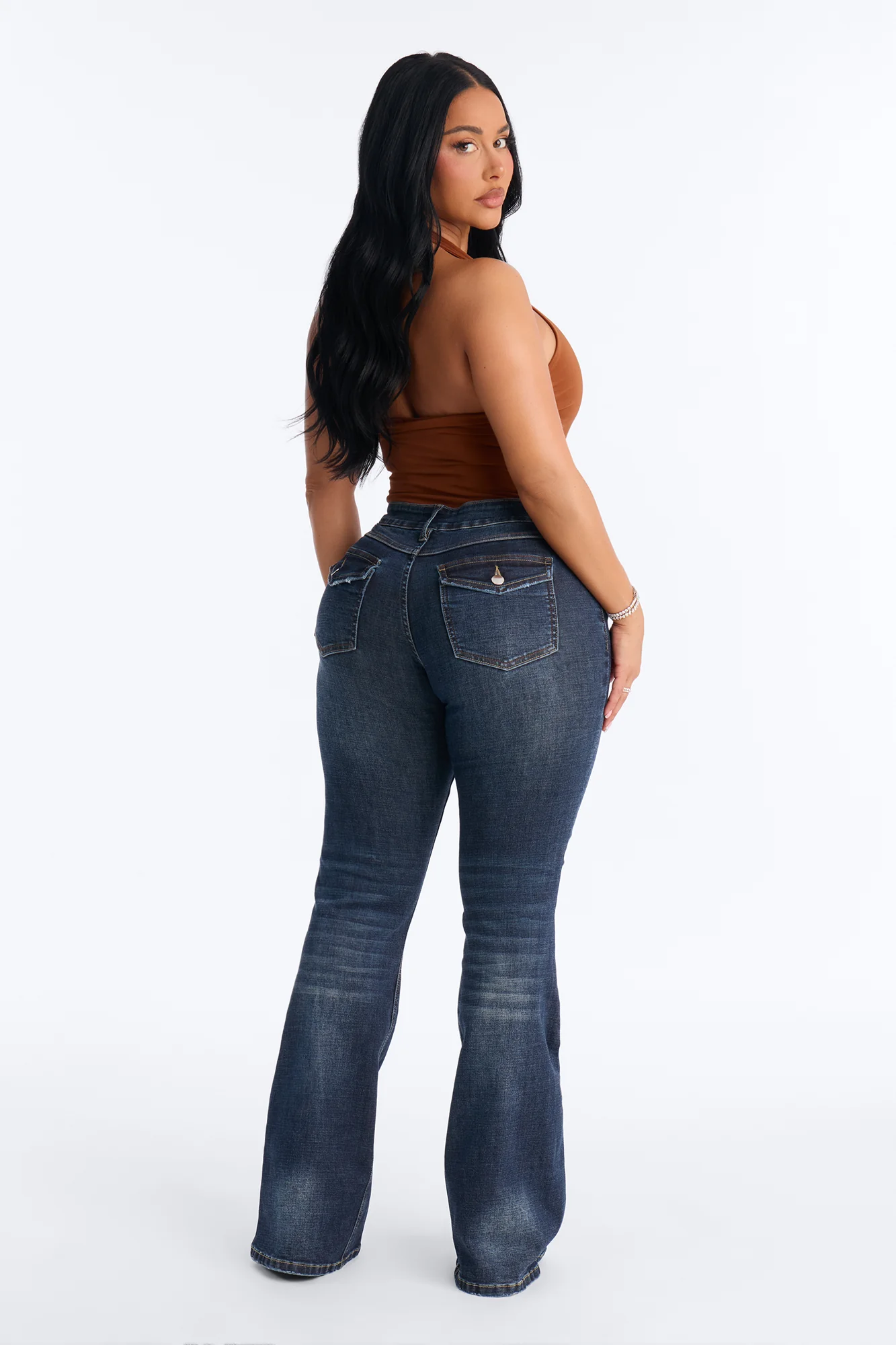 No Cell Phones Stretch Flare Jeans - Dark Wash - Image 3