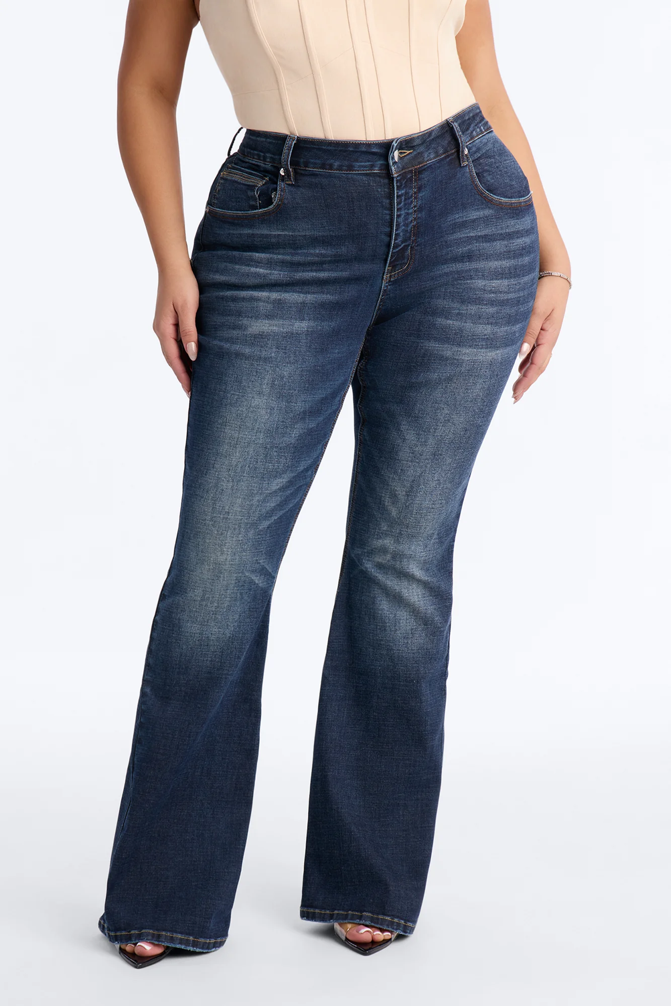 No Cell Phones Stretch Flare Jeans - Dark Wash - Image 5