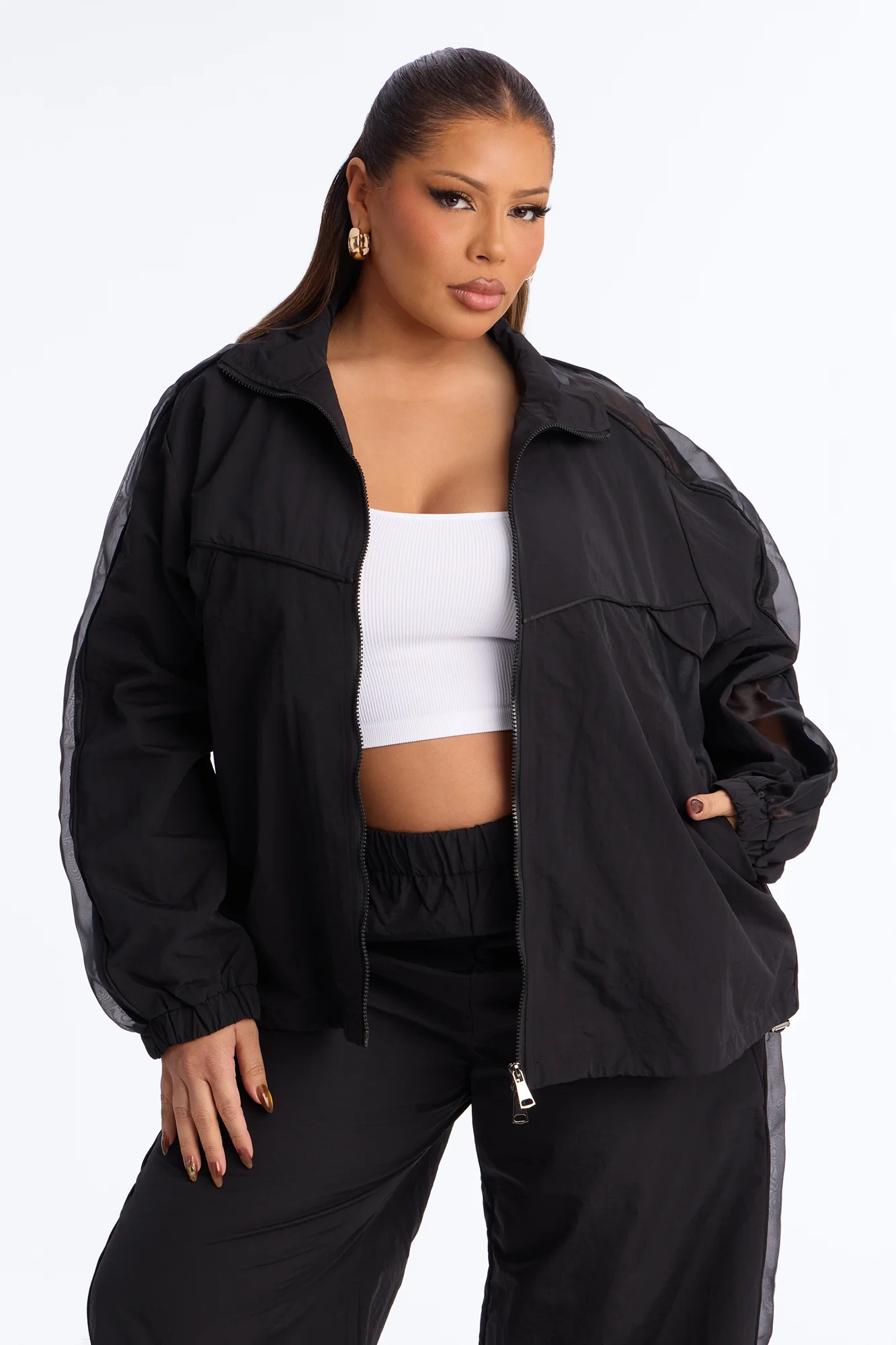 No Days Off Sheer Windbreaker Jacket - Black - Image 5