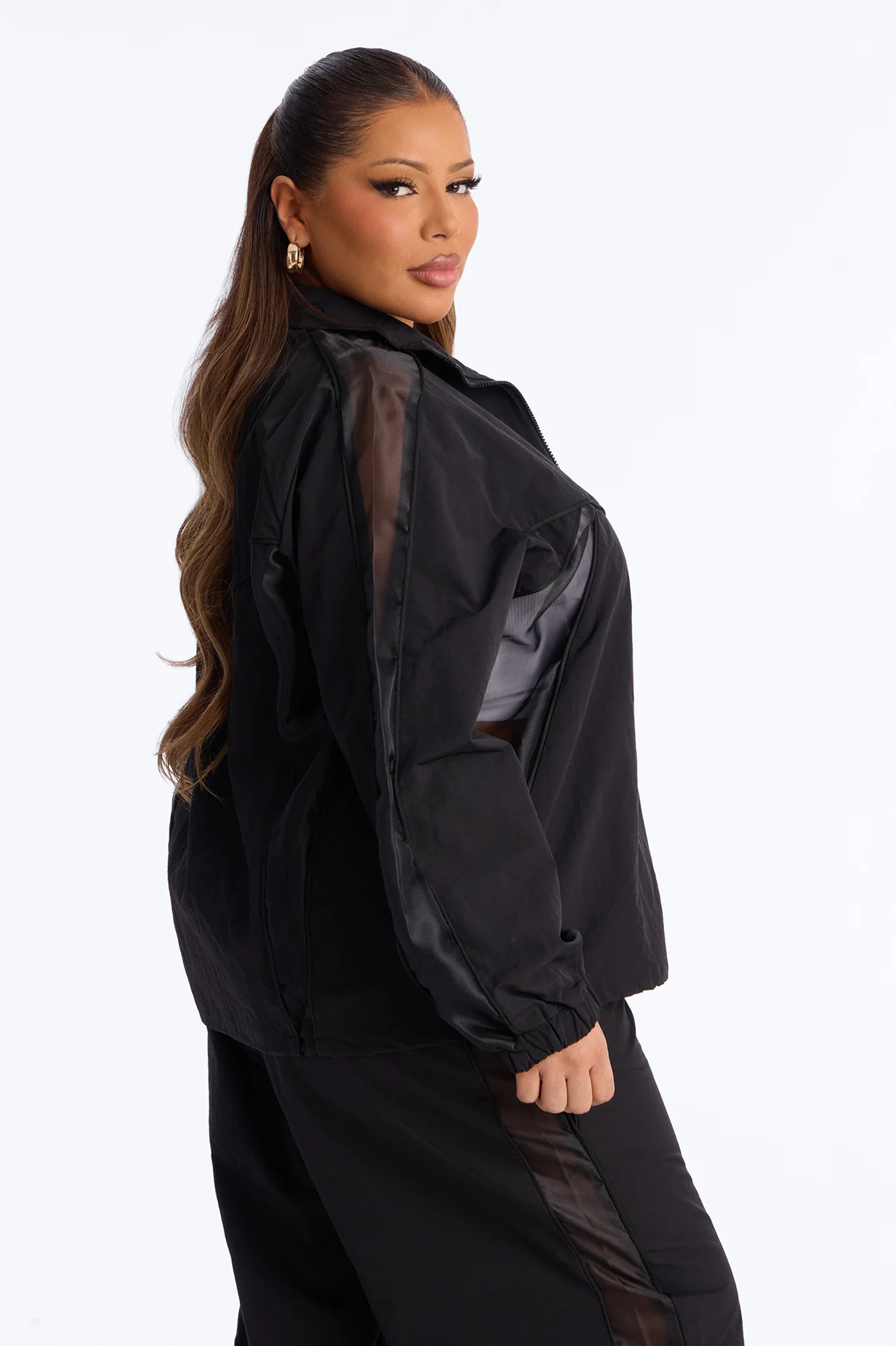 No Days Off Sheer Windbreaker Jacket - Black - Image 9