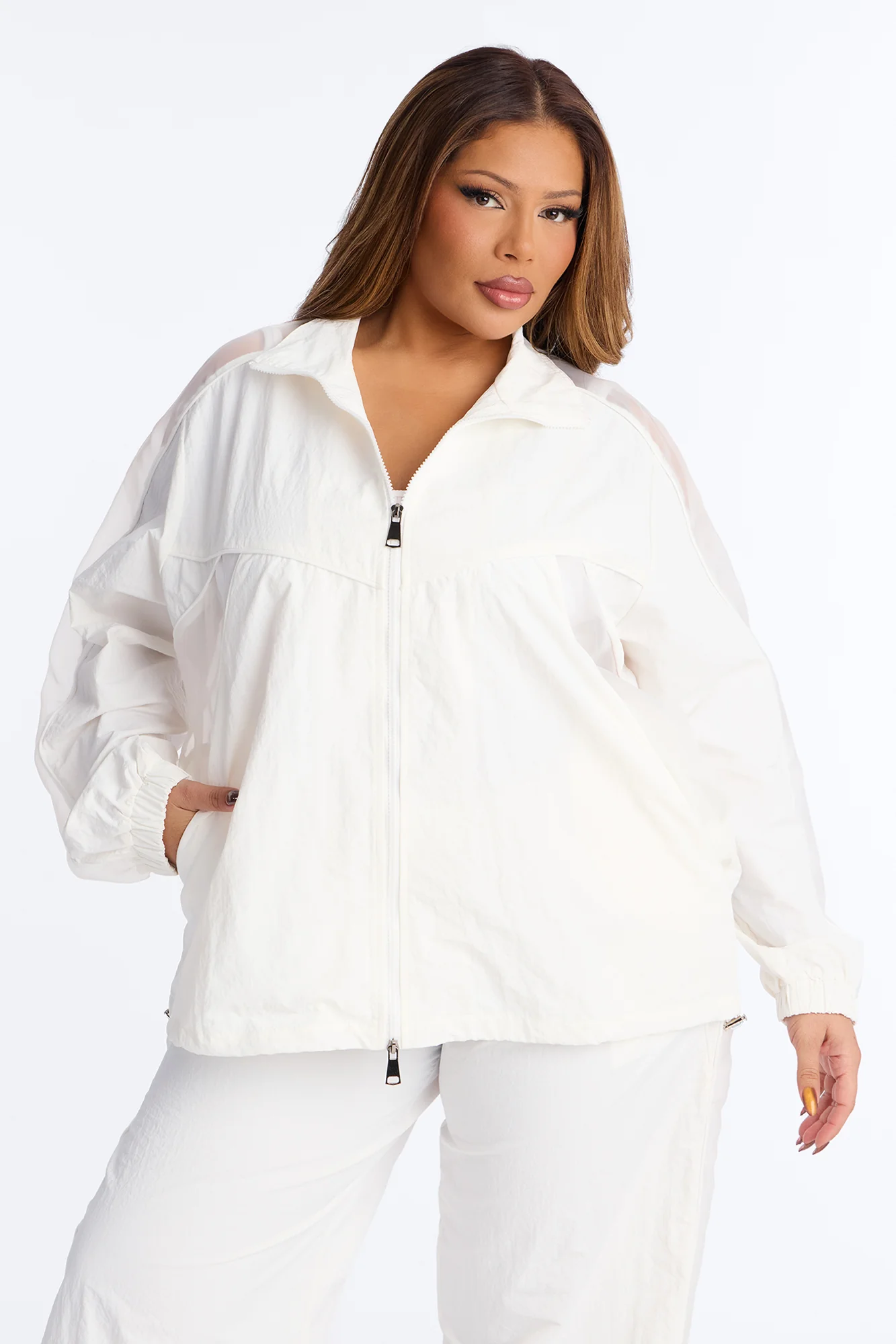 No Days Off Sheer Windbreaker Jacket - White - Image 5