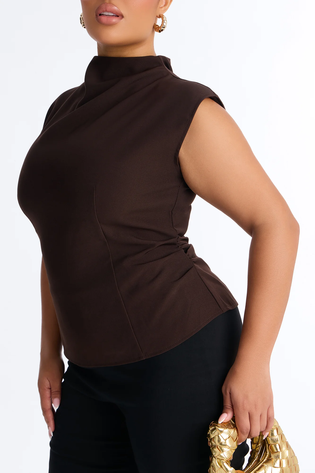 No Distractions Shoulder Pads Top - Brown - Image 7