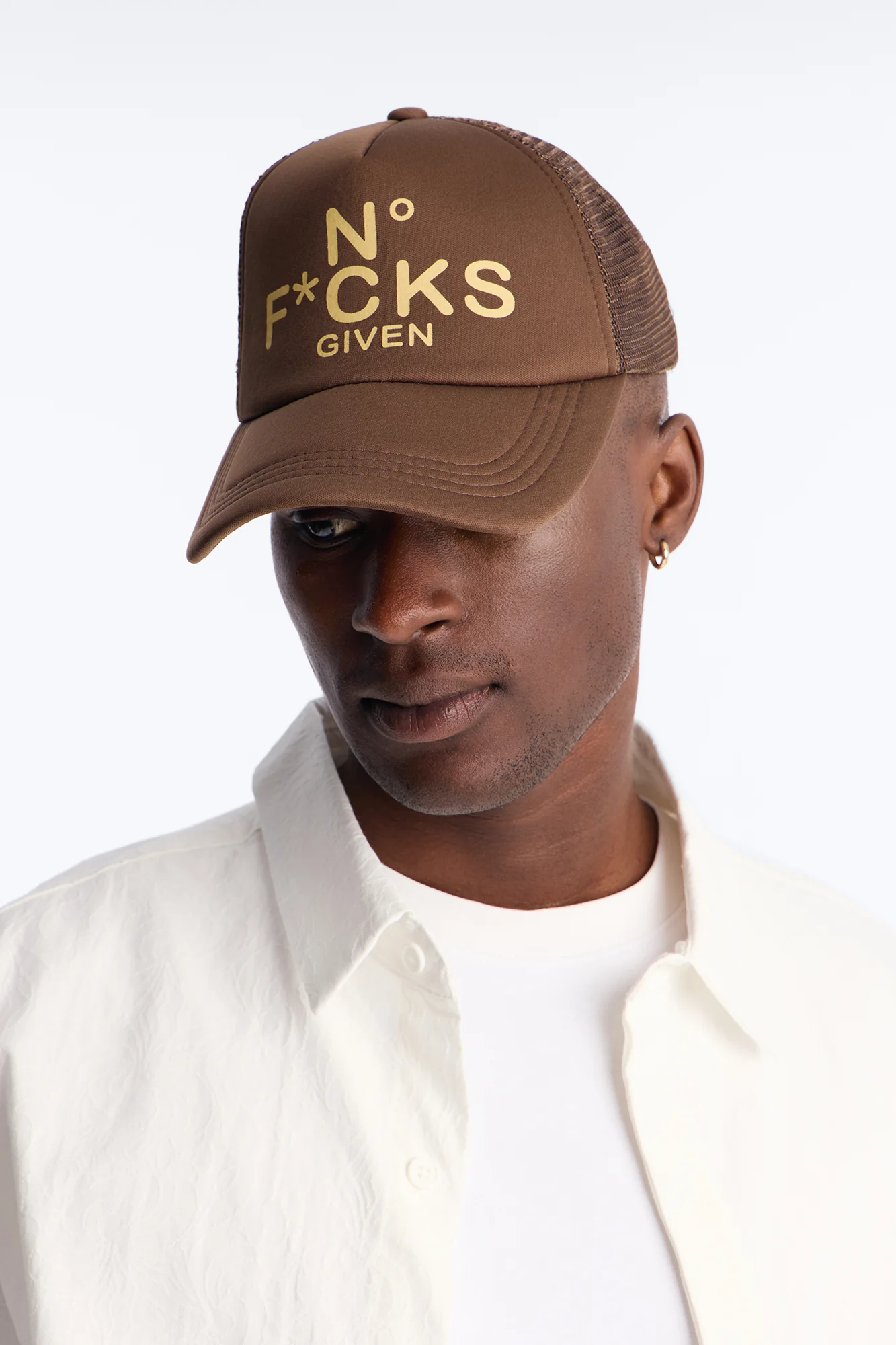 No Fcks Given Trucker Snapback Hat - Brown