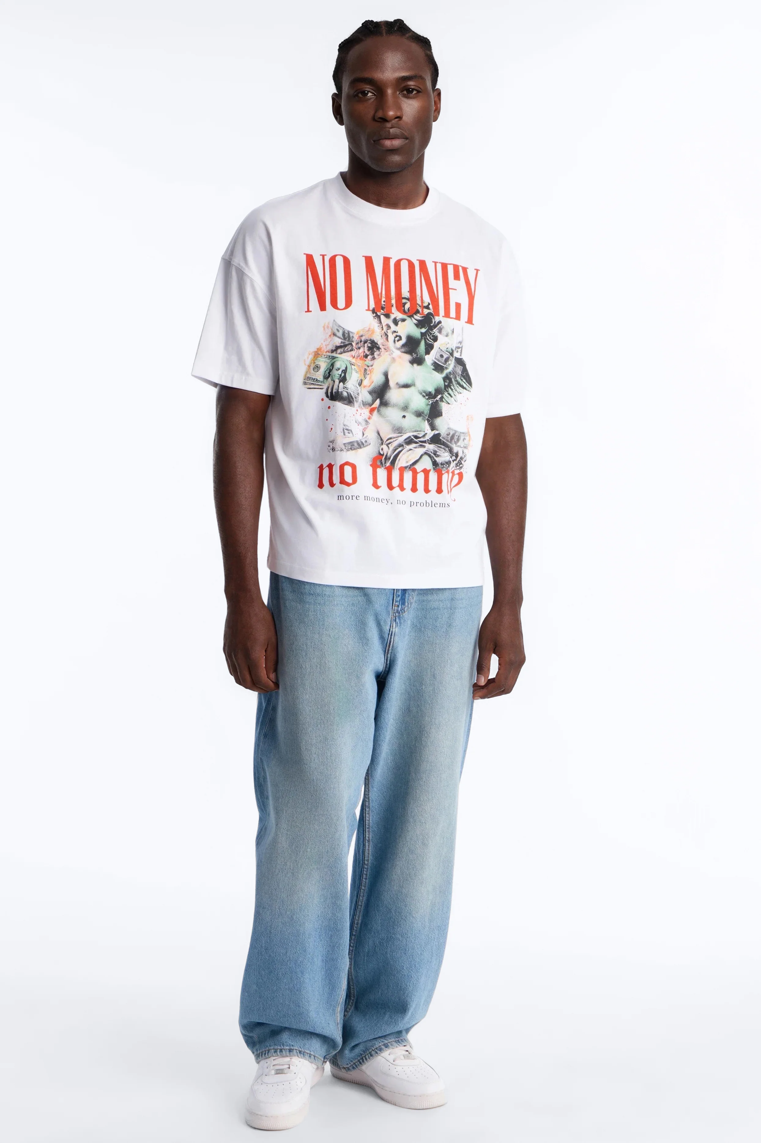 No Money No Funny Oversized Short Sleeve Tee - White - Image 2