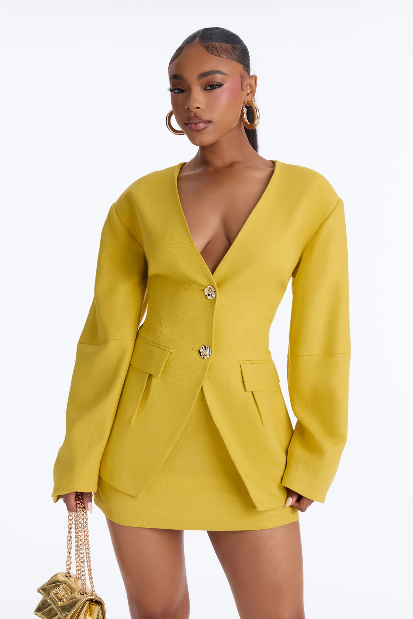 No More Questions Twill Blazer Skort Set - Yellow - Image 2