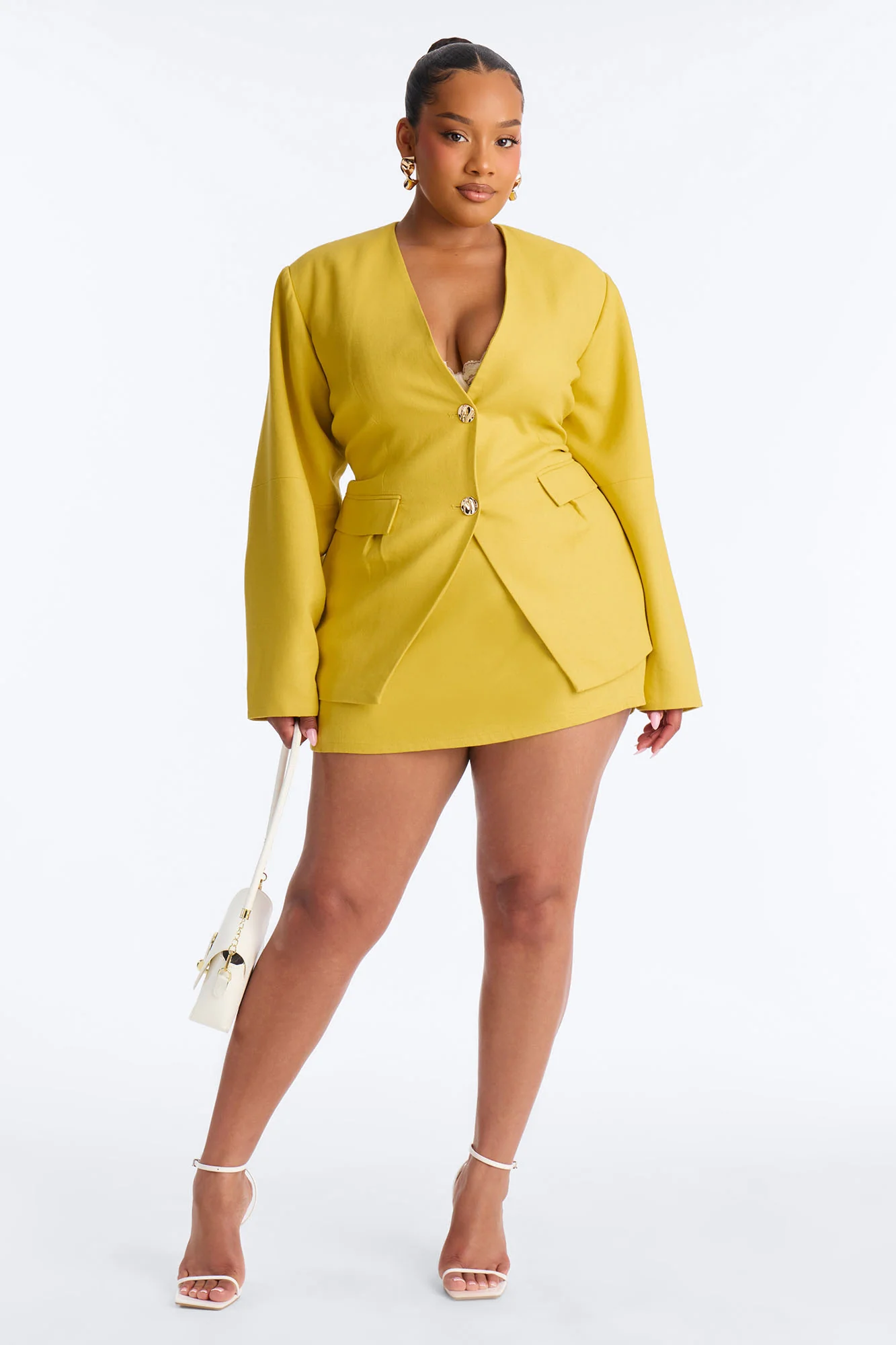 No More Questions Twill Blazer Skort Set - Yellow - Image 5