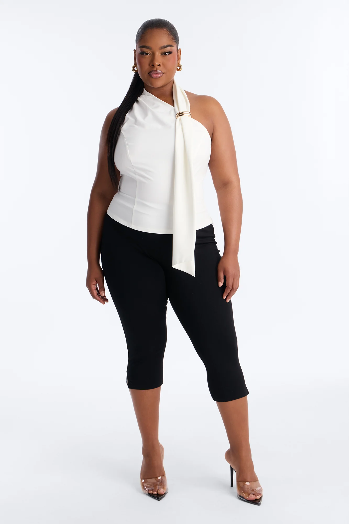 No Off Days Hardware Scarf Denim Halter Top - White - Image 6