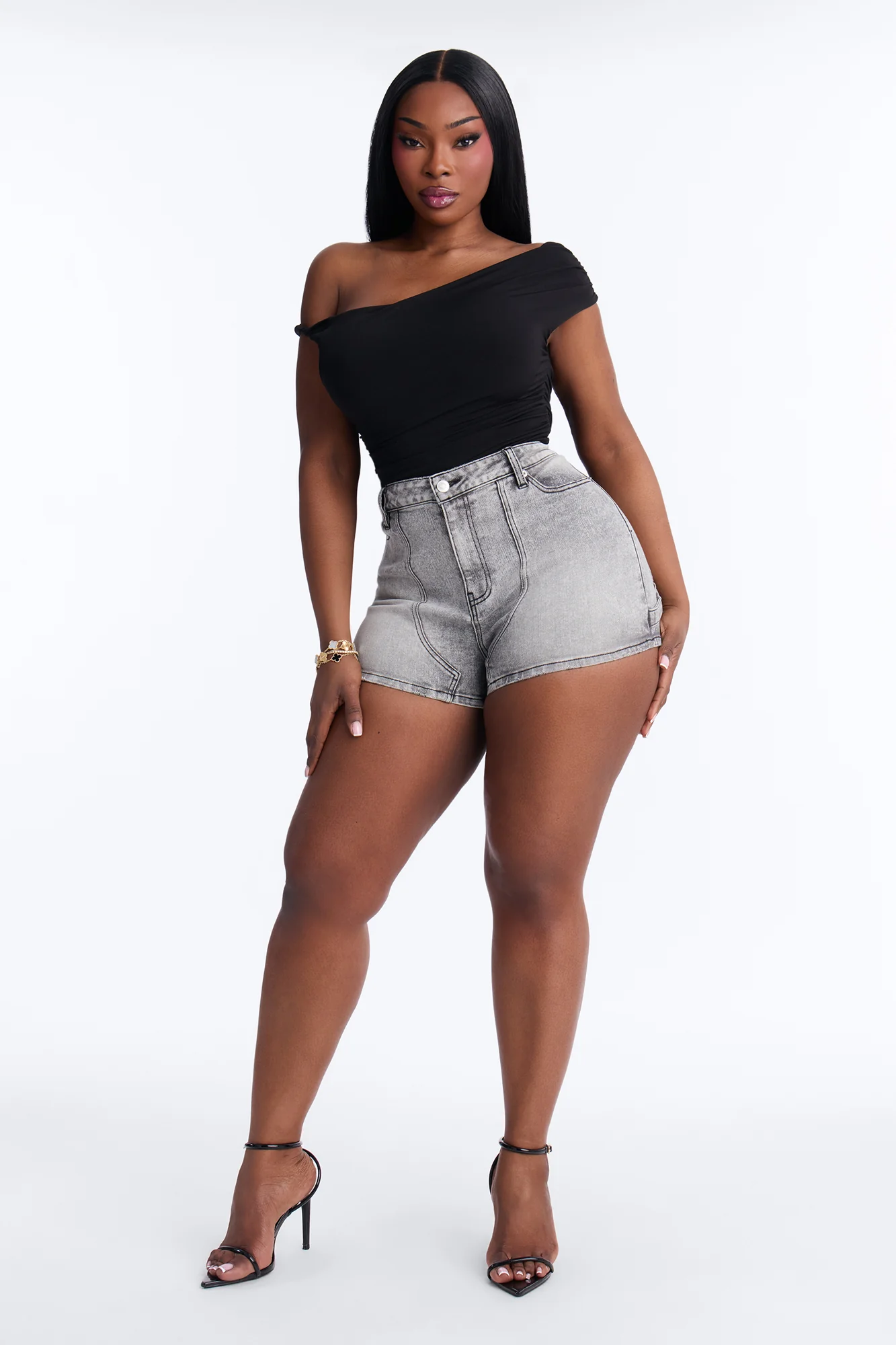 No Regrets Stretch Denim Shorts - Grey - Image 4