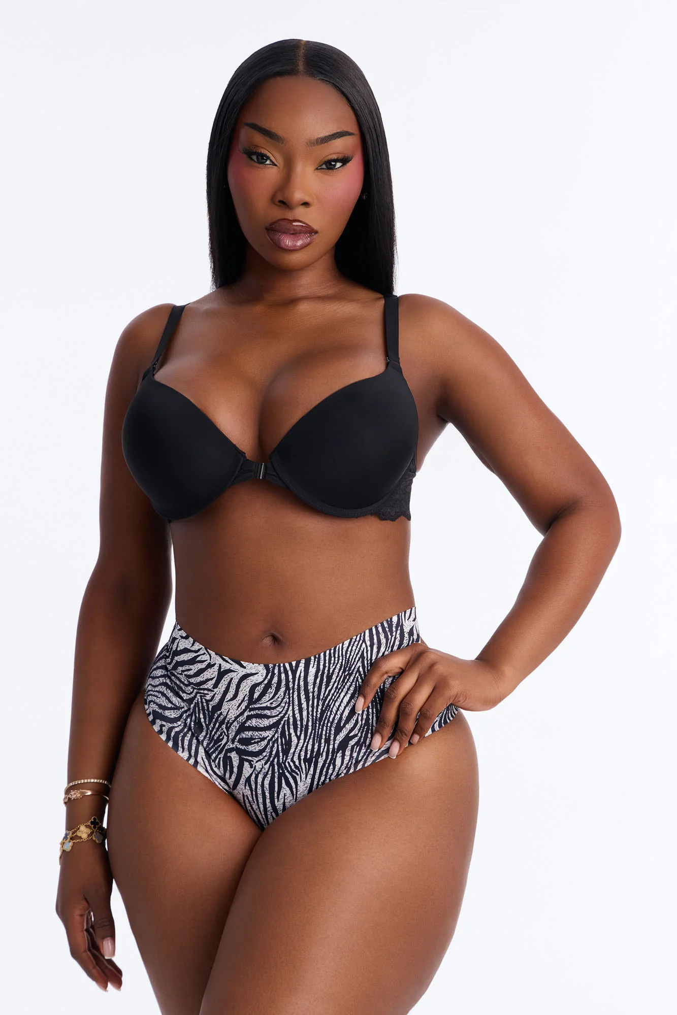 No Show Microfiber Smooth Zebra Brazilian Panty - Black/White - Image 5