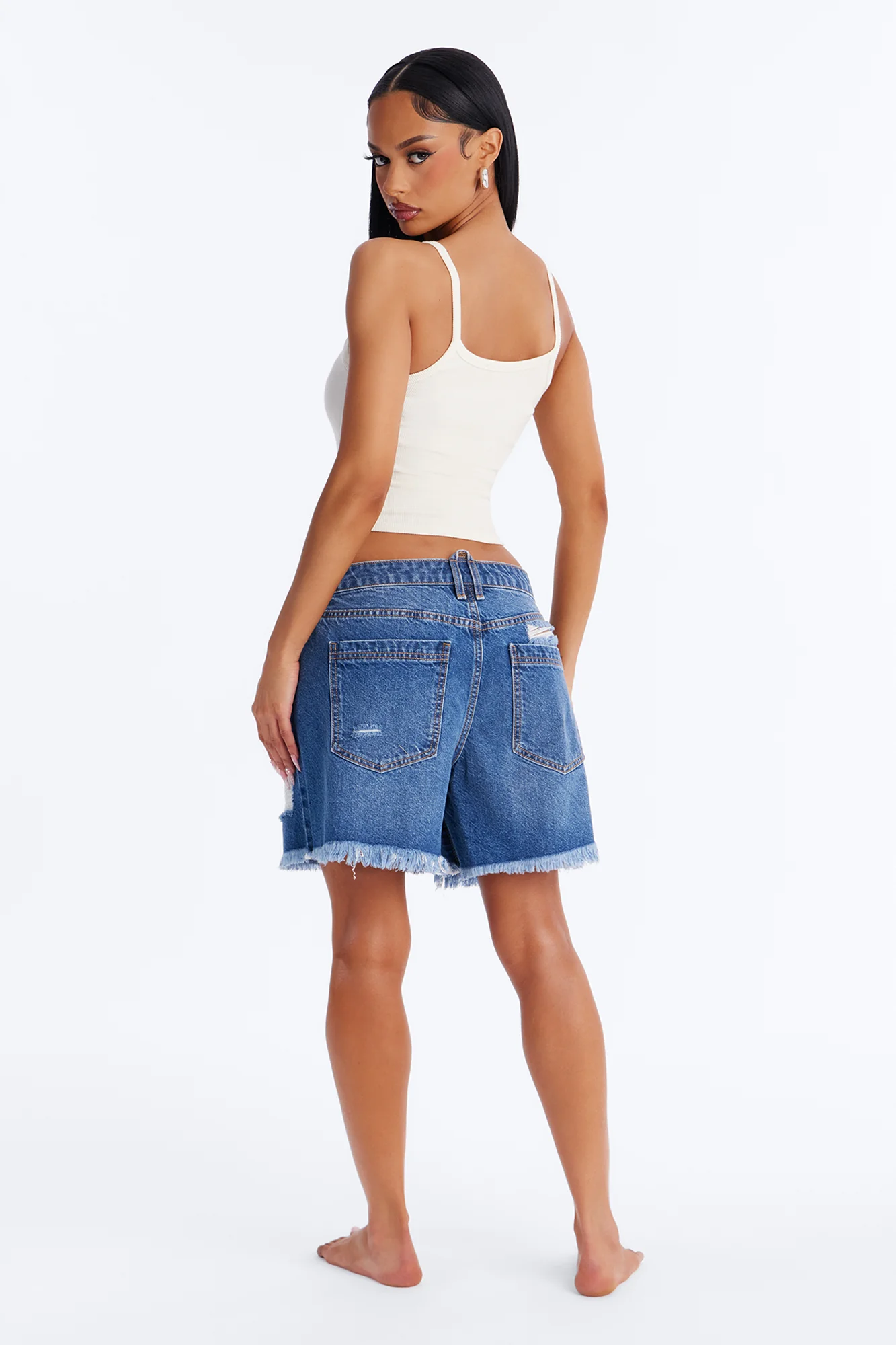 No Signal Ripped Denim Shorts - Medium Wash - Image 4