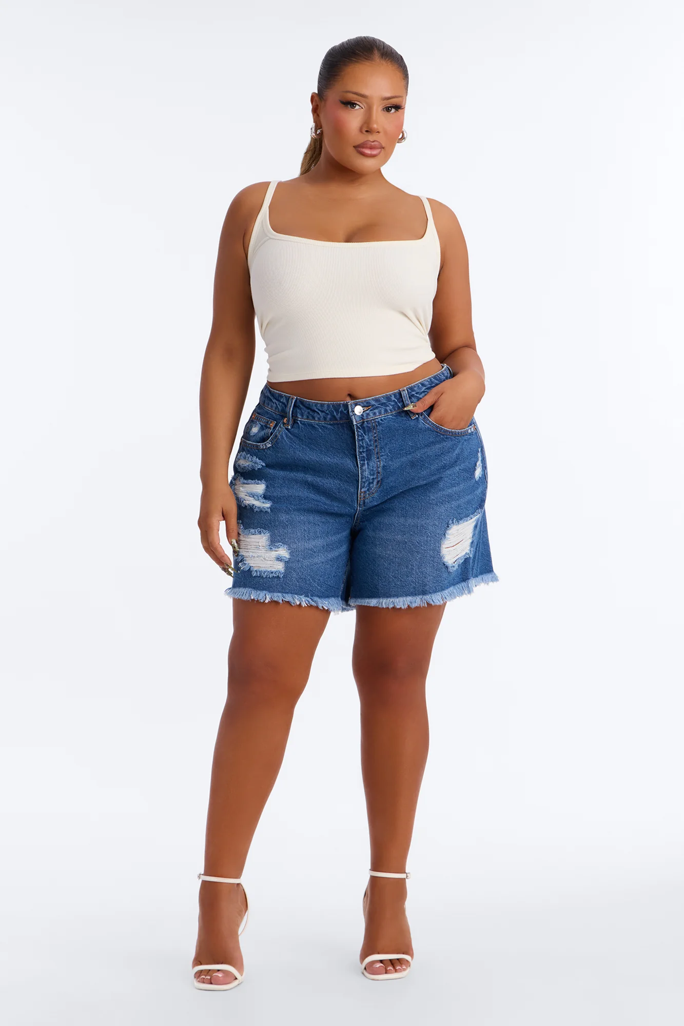 No Signal Ripped Denim Shorts - Medium Wash - Image 5