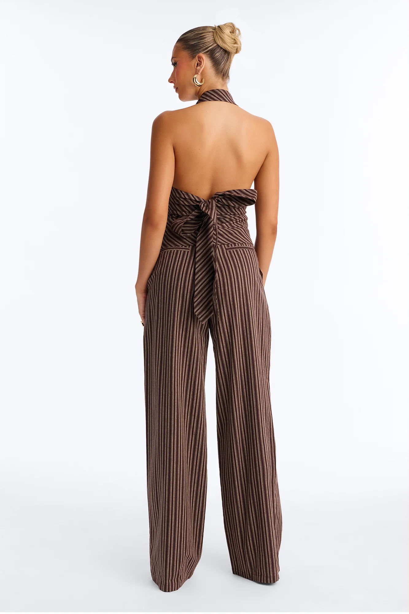 No Ties Linen Halter Pant Set - Brown - Image 4